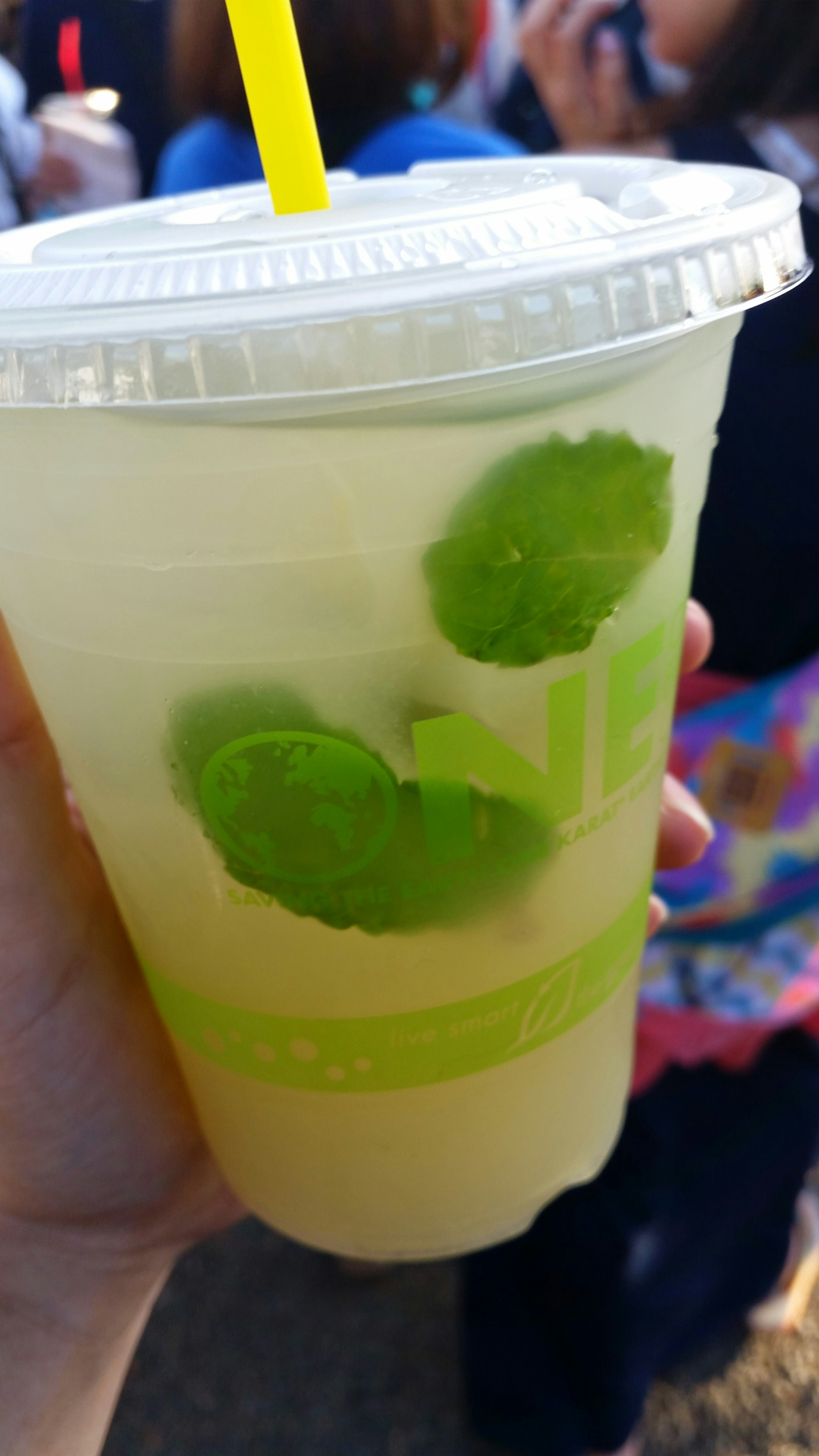 Bebida fría en un vaso transparente con hojas de menta flotando