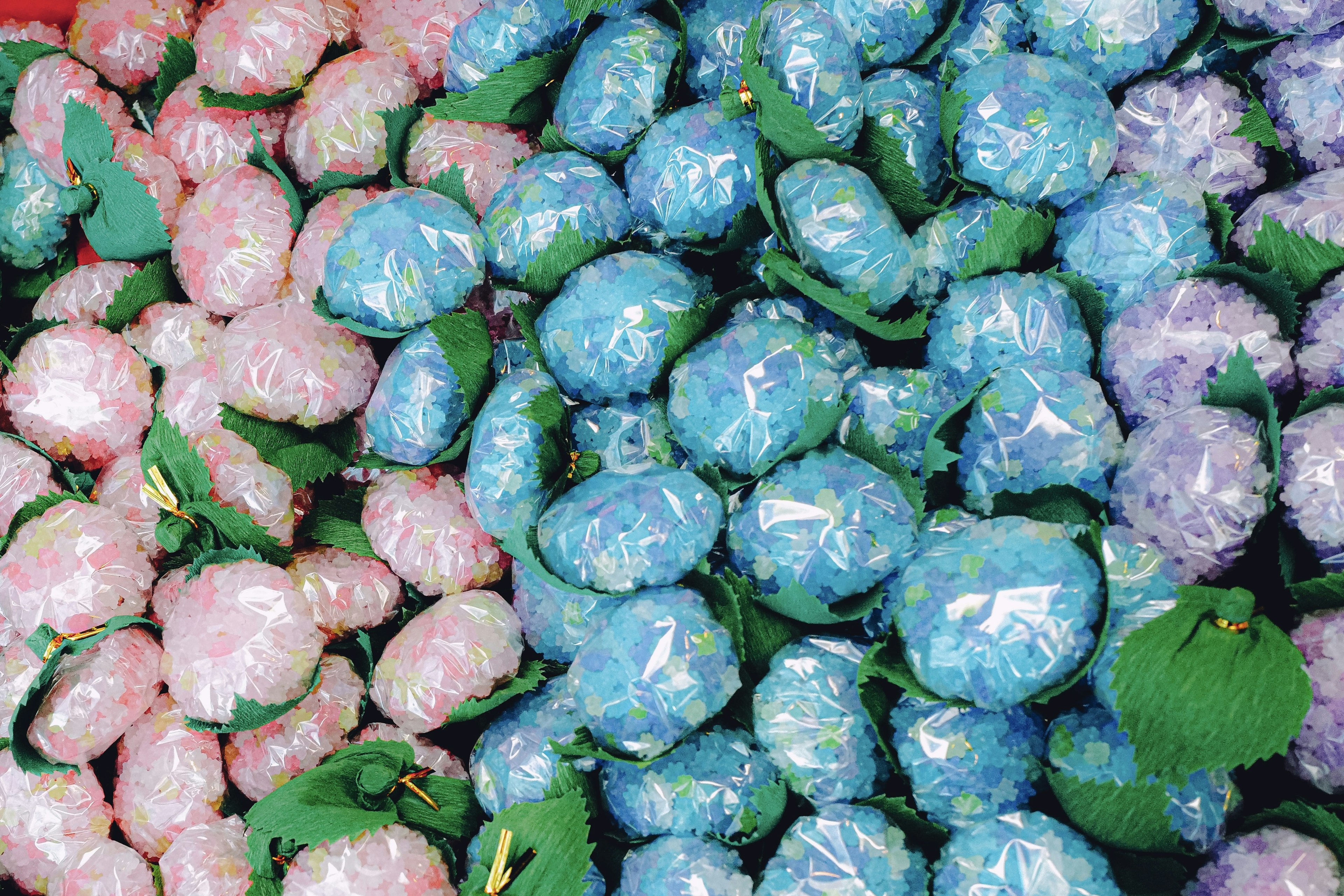 Colorful wrapped candies arranged in a pattern