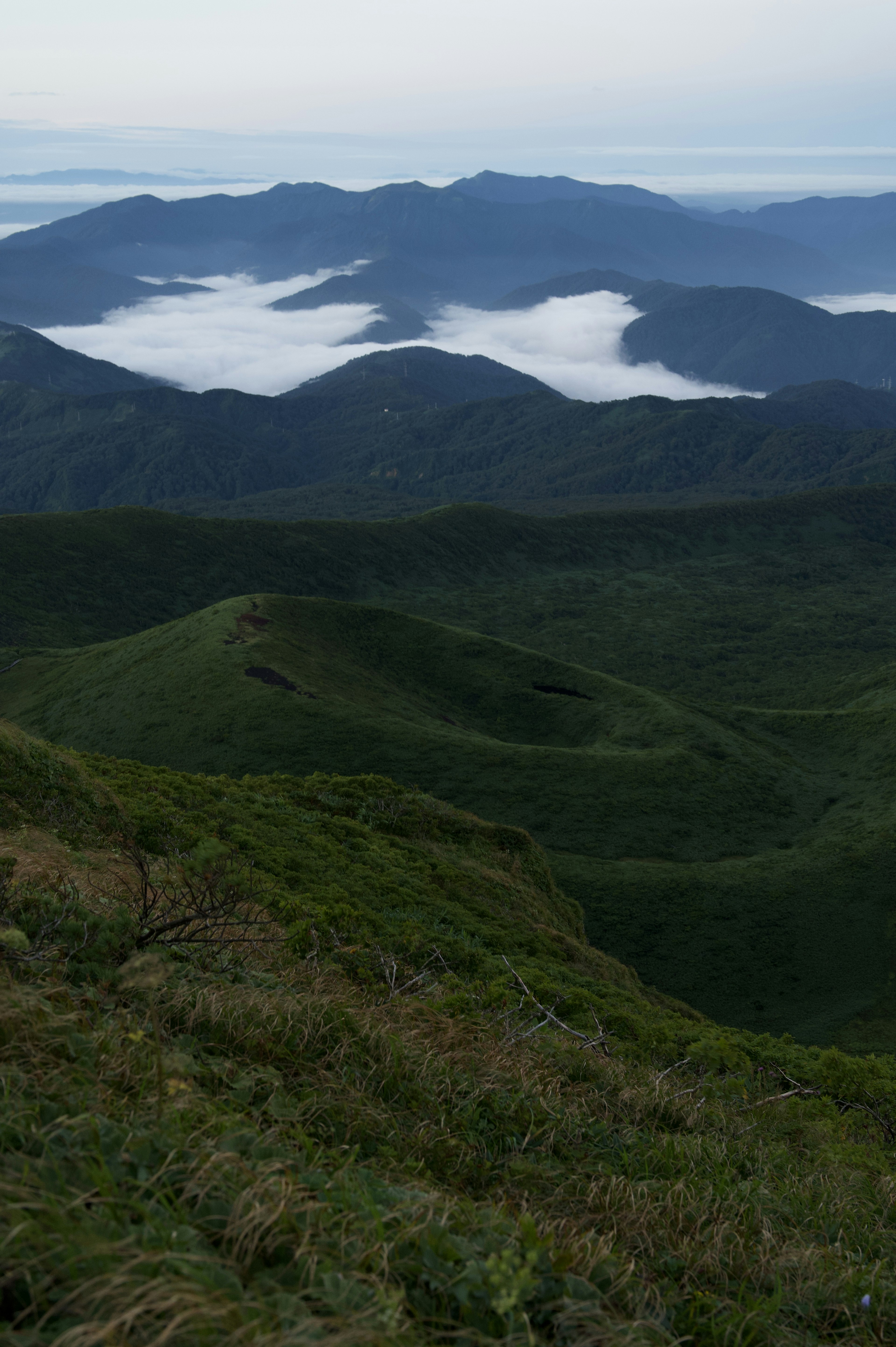 Montagnes verdoyantes avec une mer de nuages