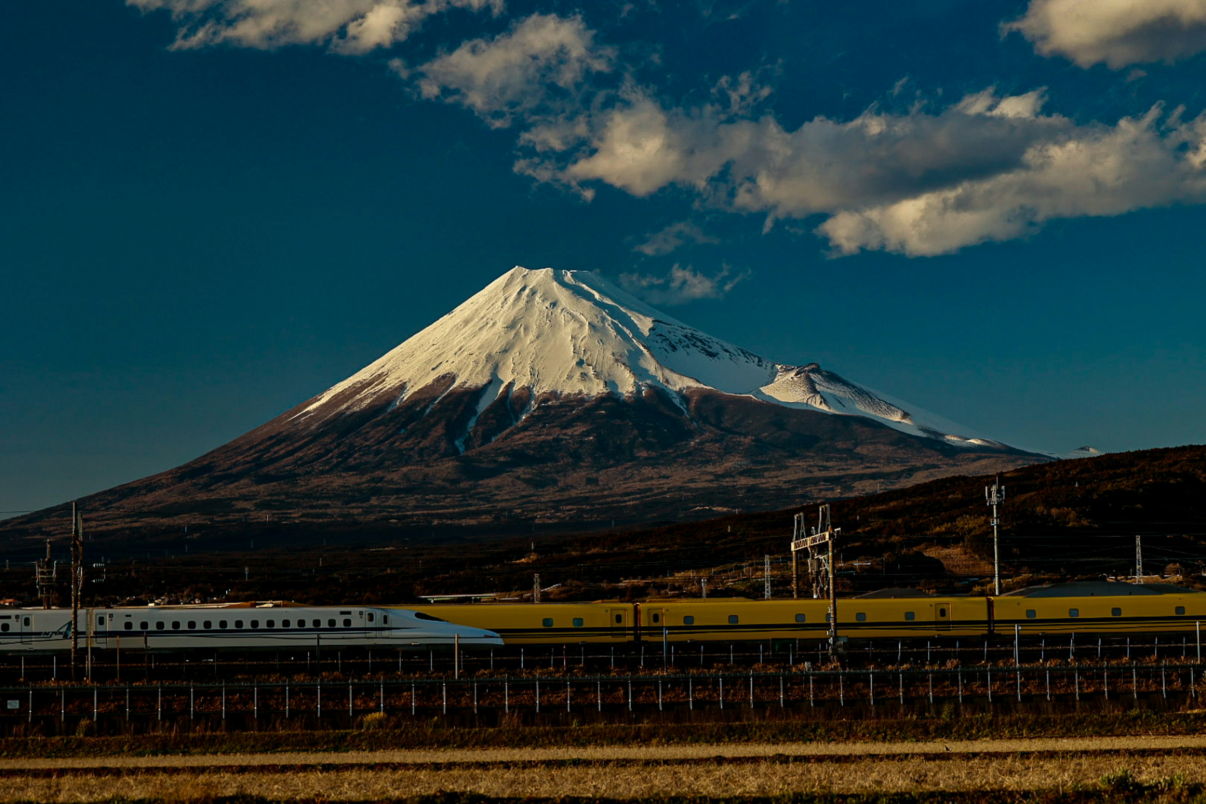 Mount Fuji with Shinkansen in the foreground