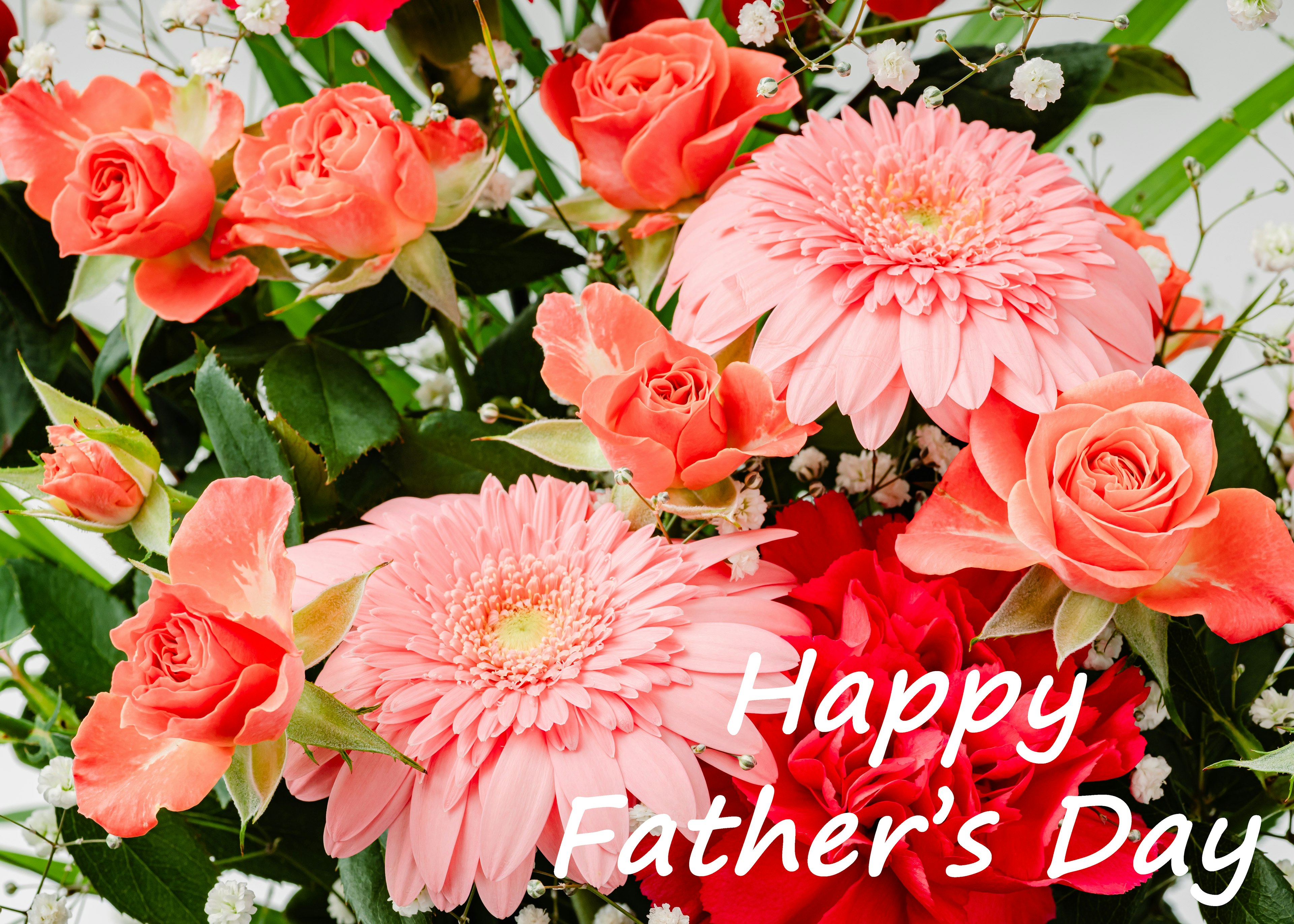 A bouquet of pink flowers and roses celebrating Father's Day