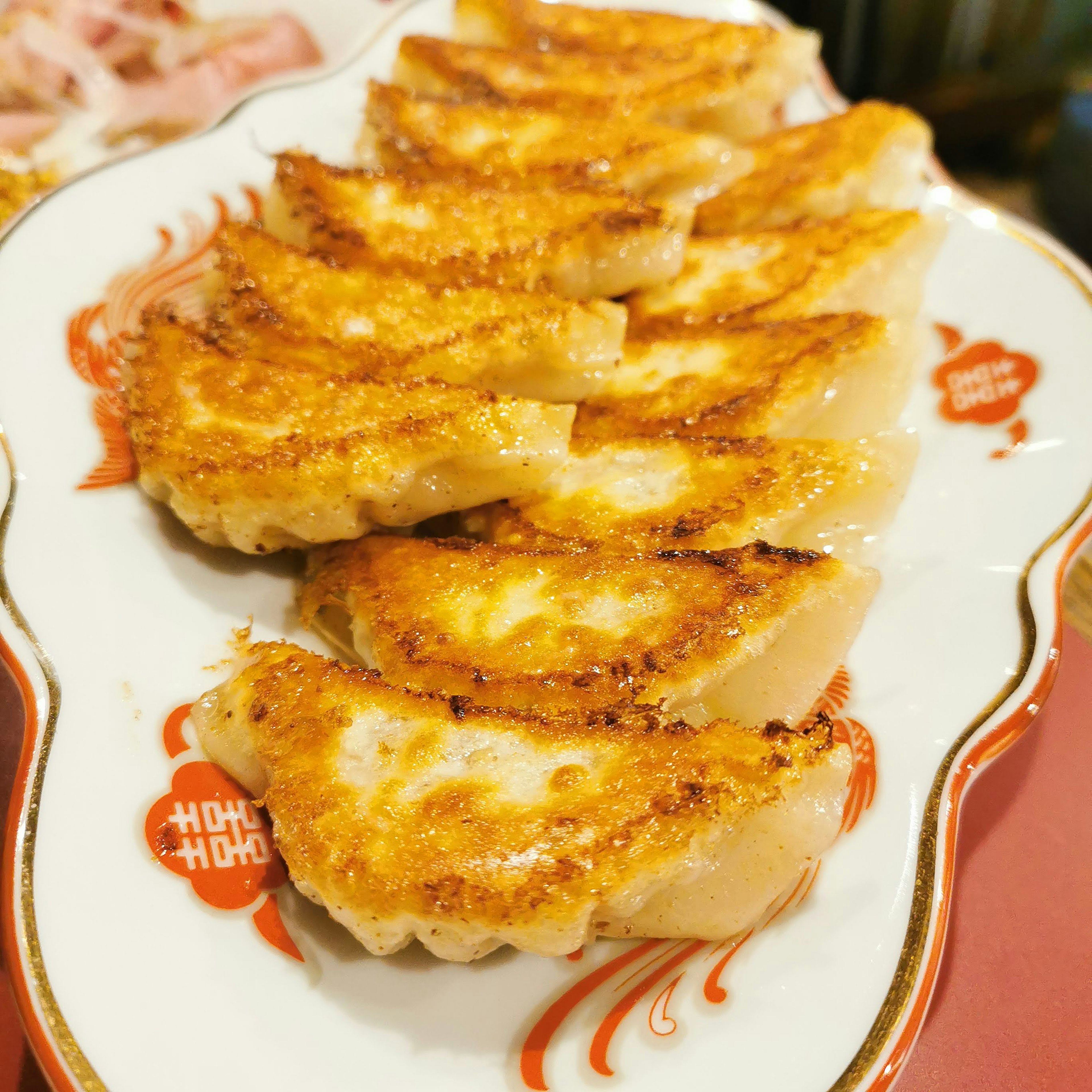 Deliciously arranged pan-fried dumplings on a plate