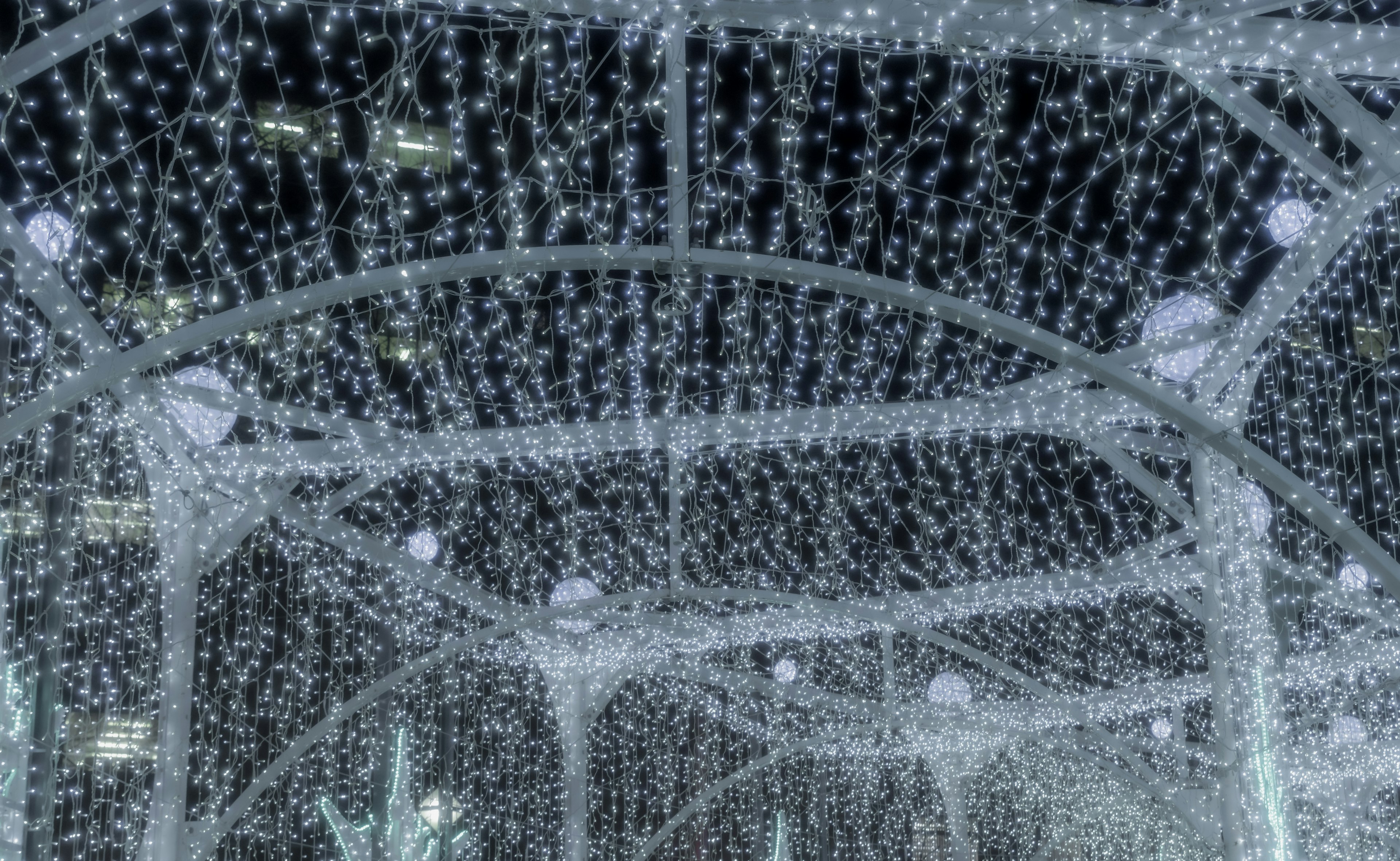 Interior view of a ceiling adorned with beautiful hanging lights