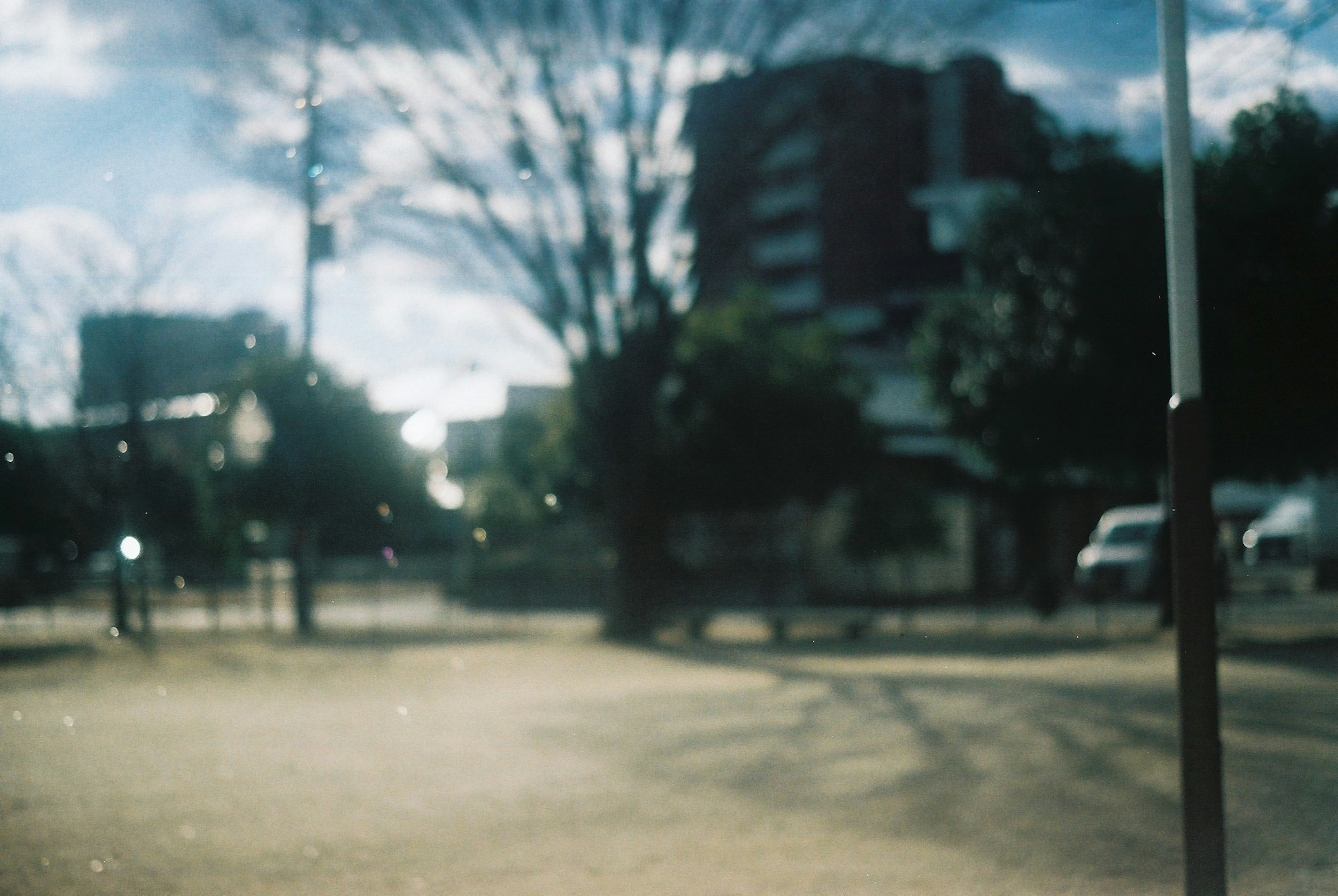 Blurred cityscape with trees and buildings