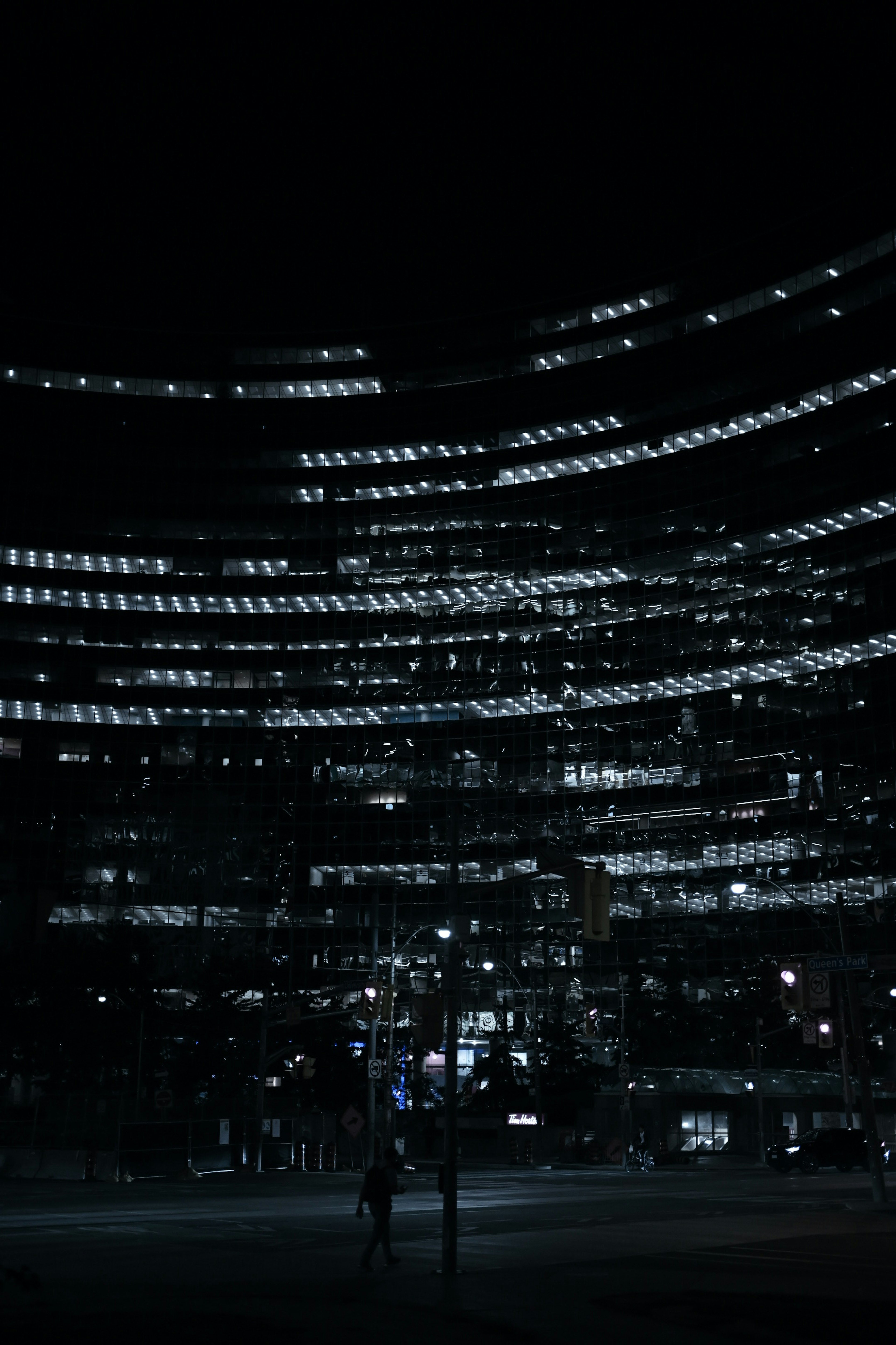 Impressive cityscape at night with illuminated building lights