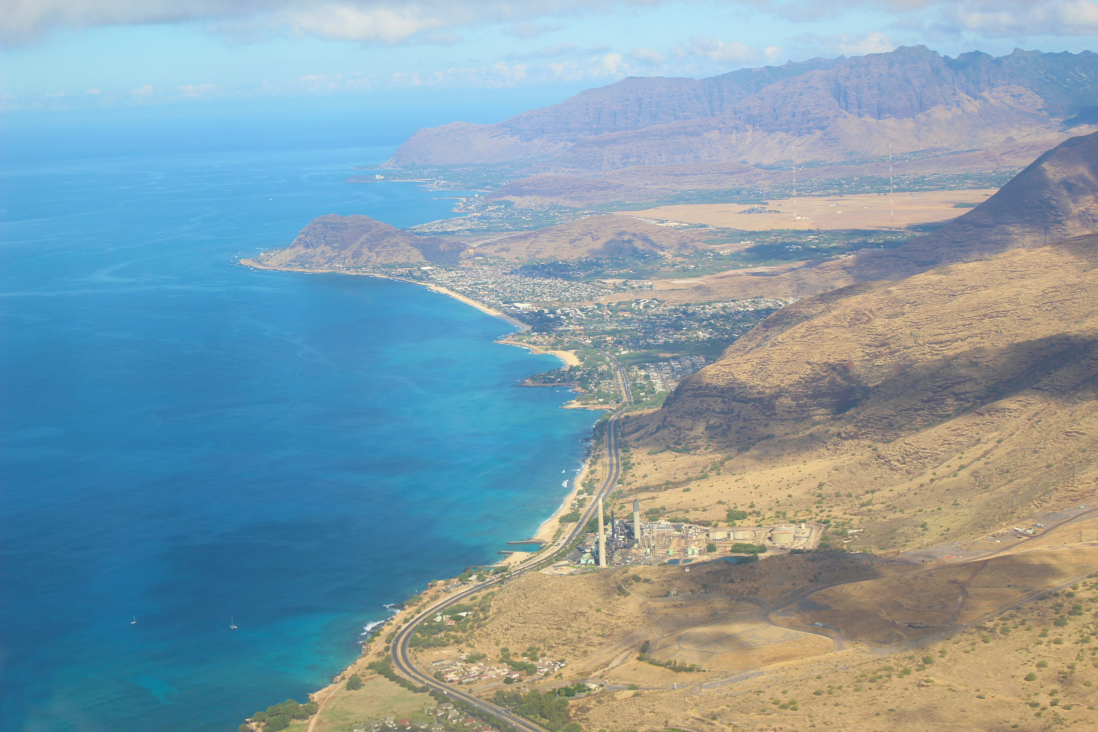 Aerial view of a stunning coastline and mountains