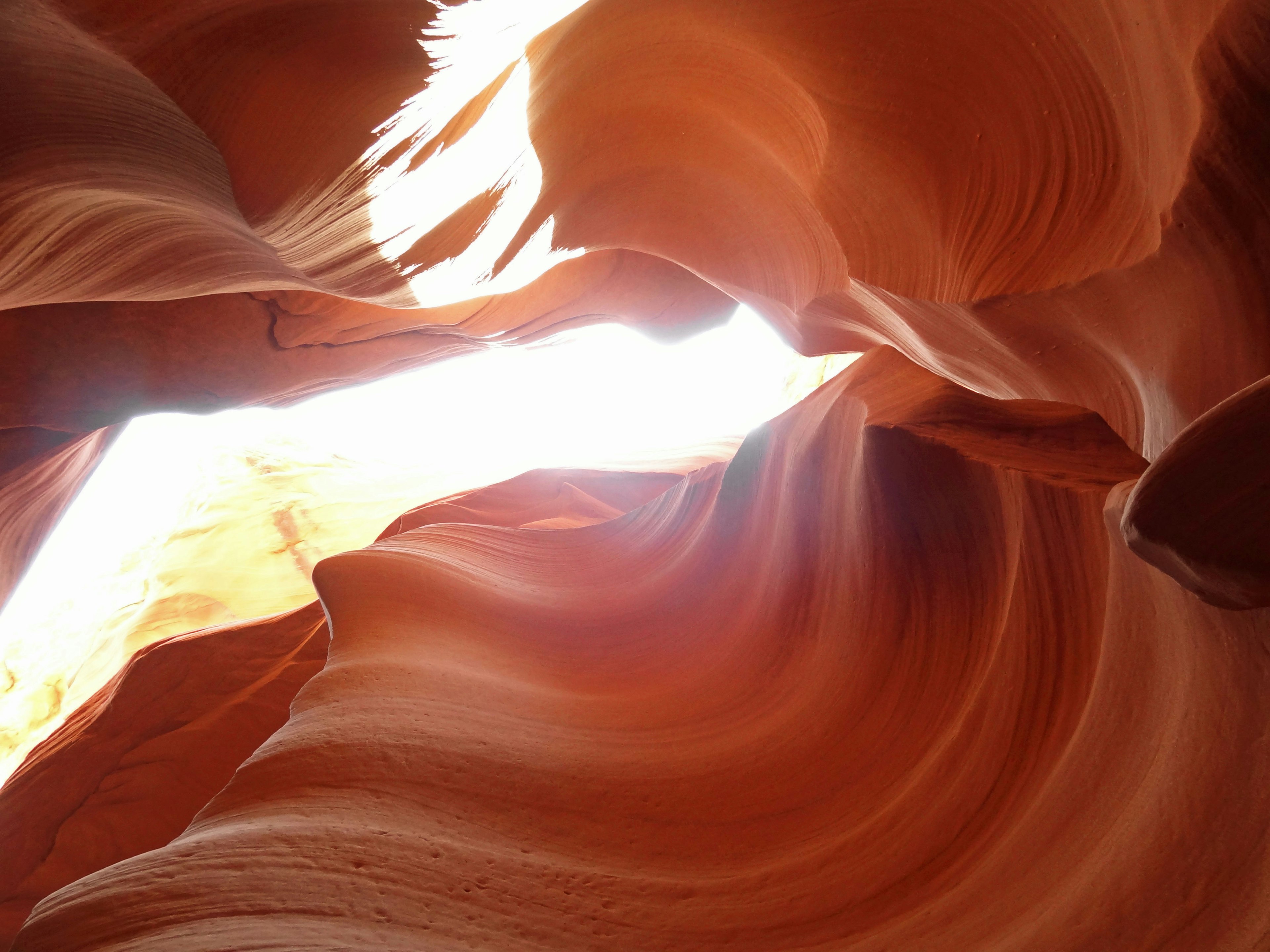 Beautiful red rock layers and light shining through in Antelope Canyon