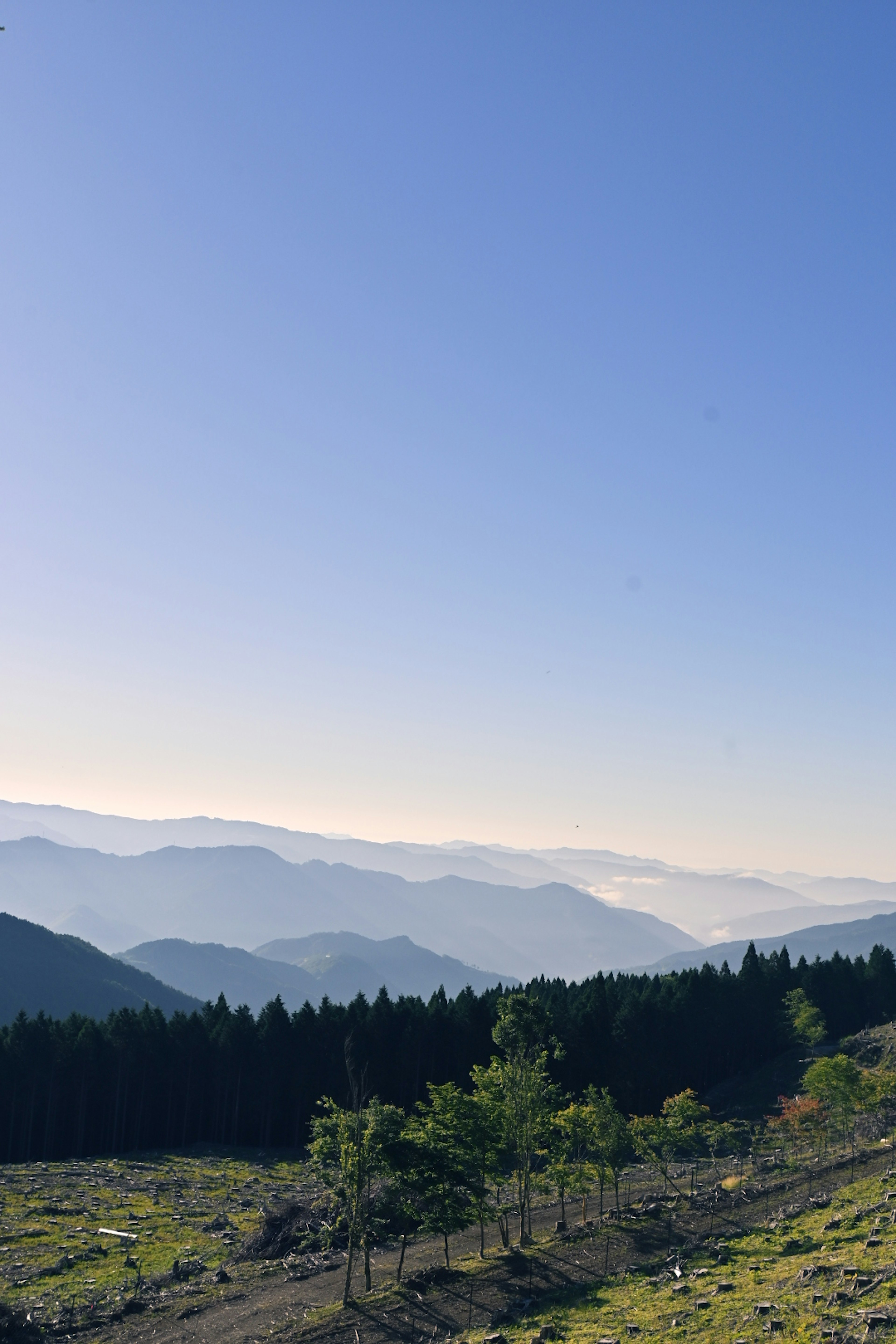 Beau paysage avec ciel bleu et montagnes lointaines