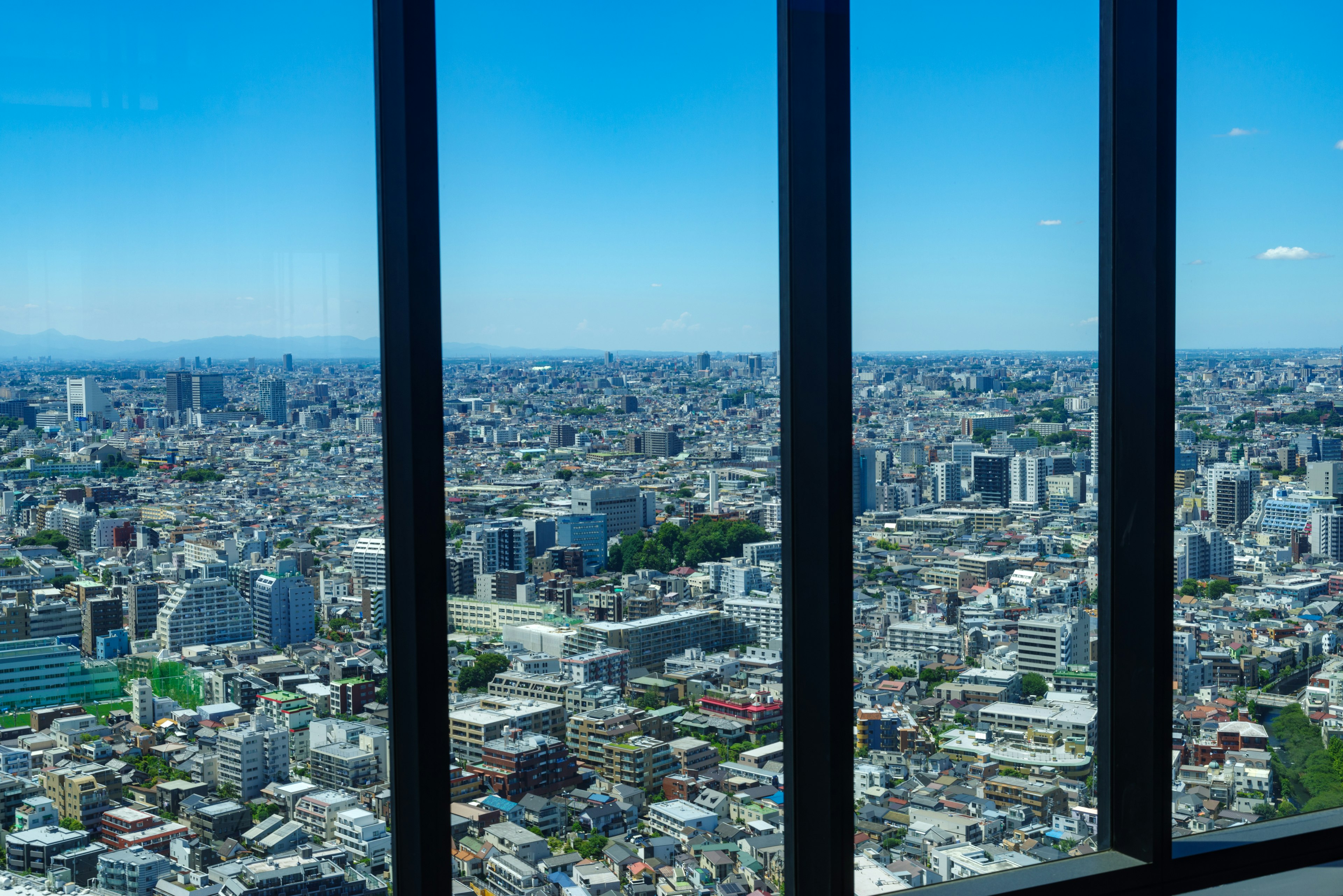 Vista de Tokio desde un rascacielos cielo azul brillante y paisaje urbano extenso