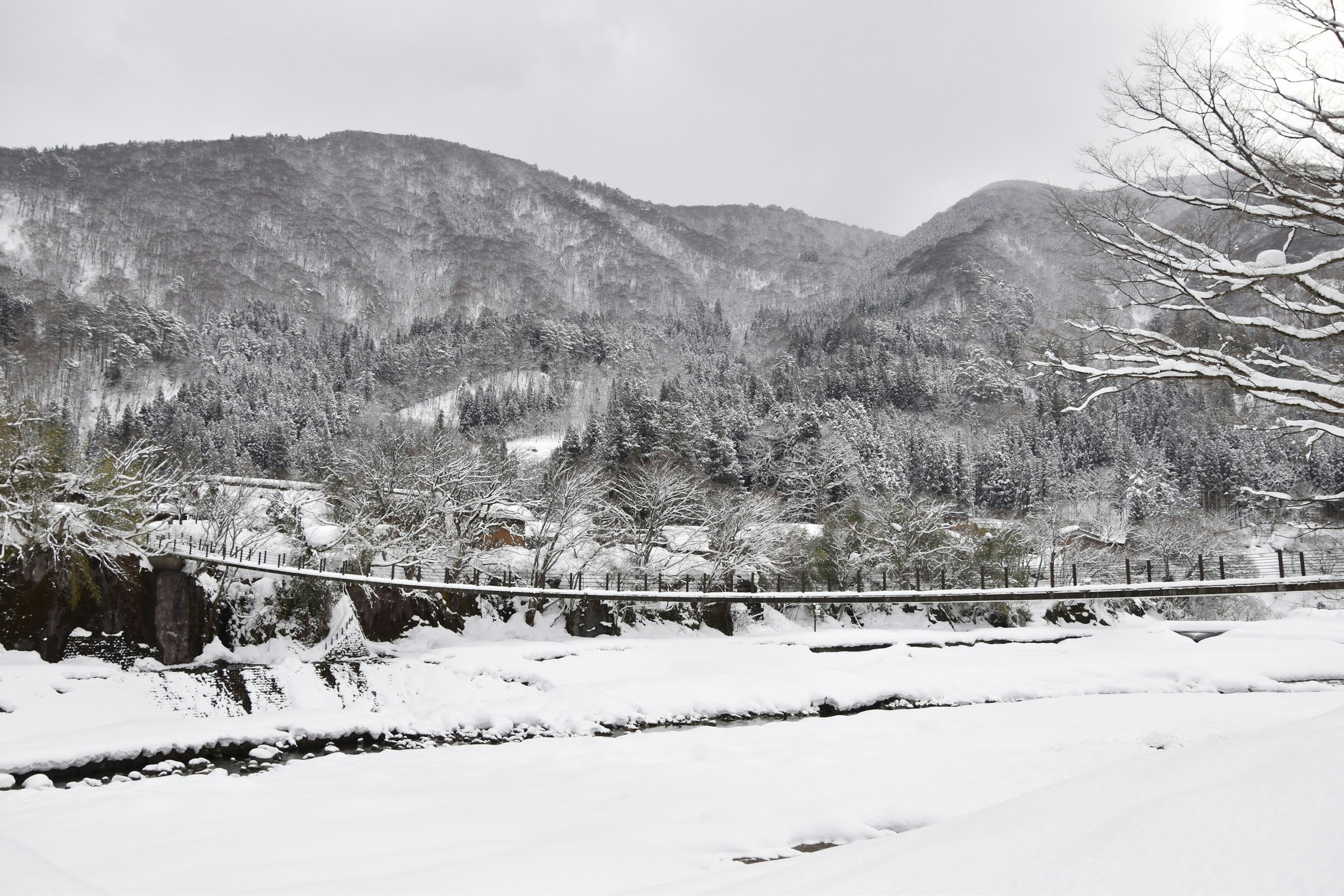 雪覆蓋的山脈和河流風景寧靜的冬季景色