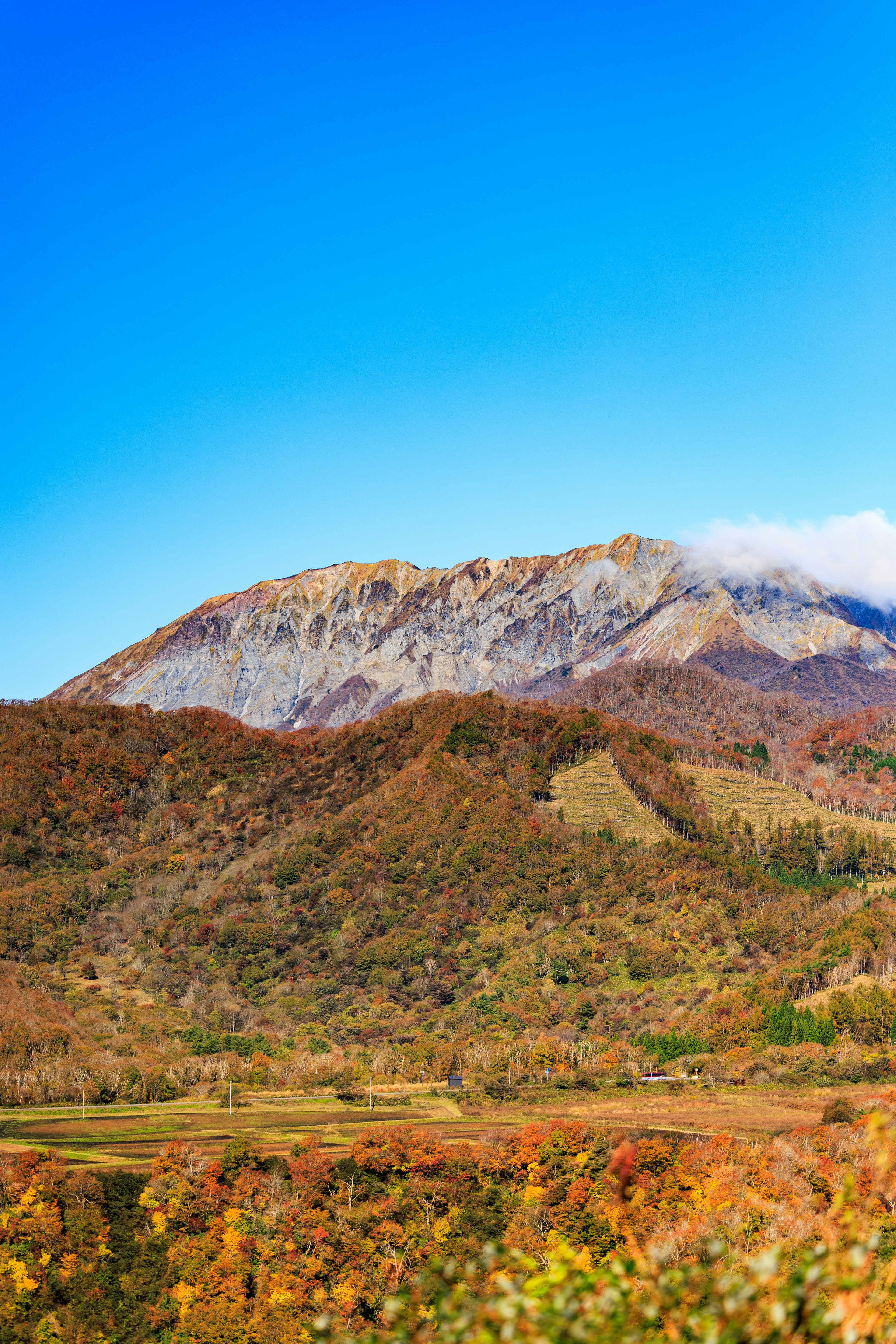 Mountain landscape with autumn colors and clear blue sky