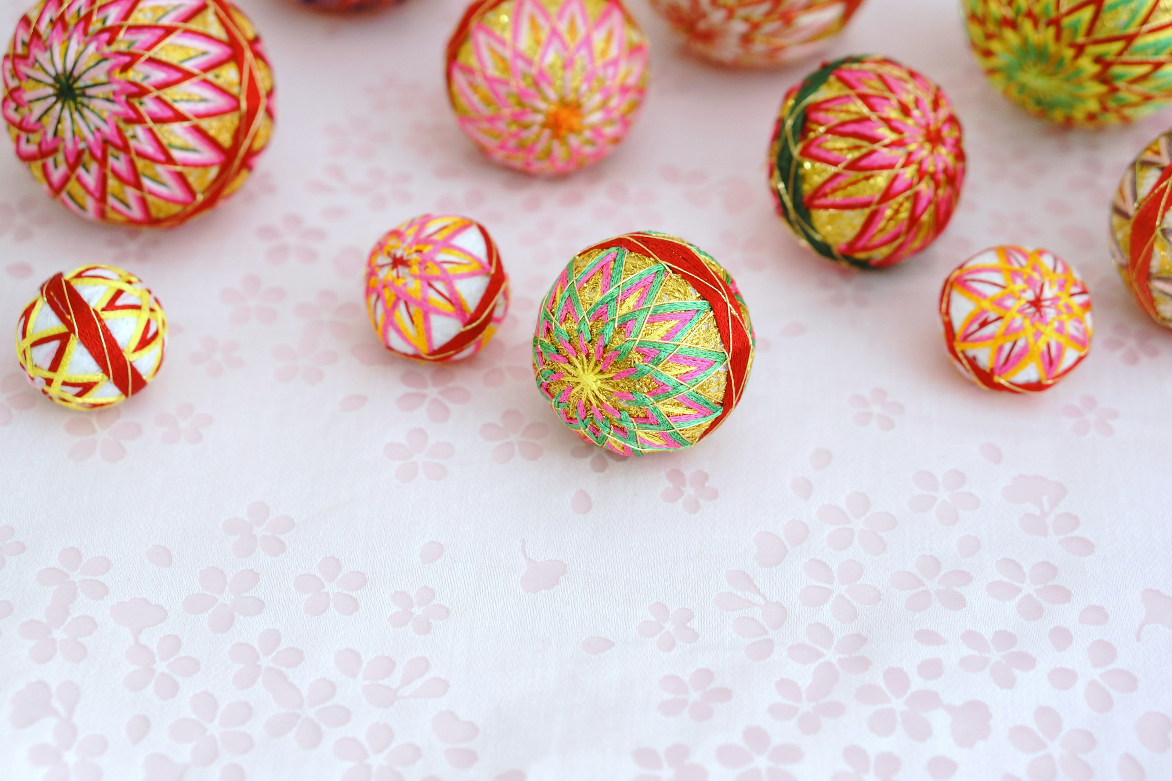 Colorful decorative balls with intricate patterns