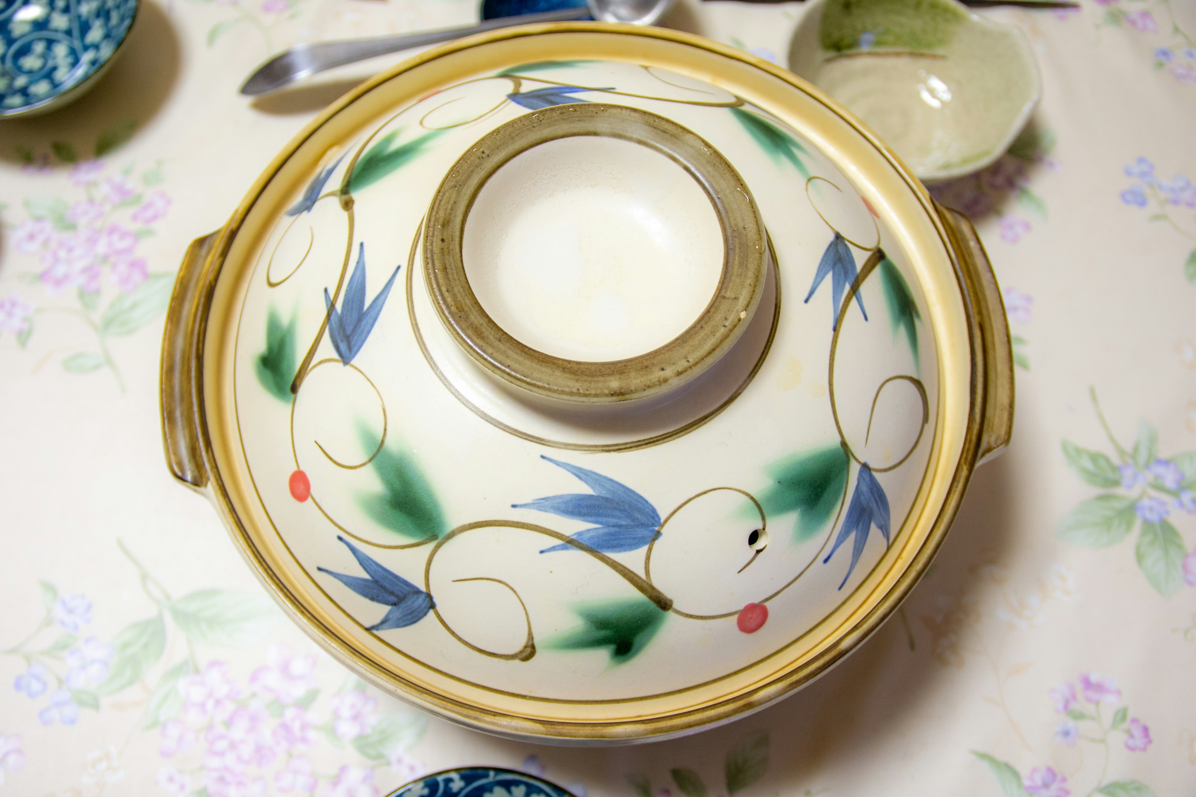 Beautiful floral patterned Japanese dish viewed from above