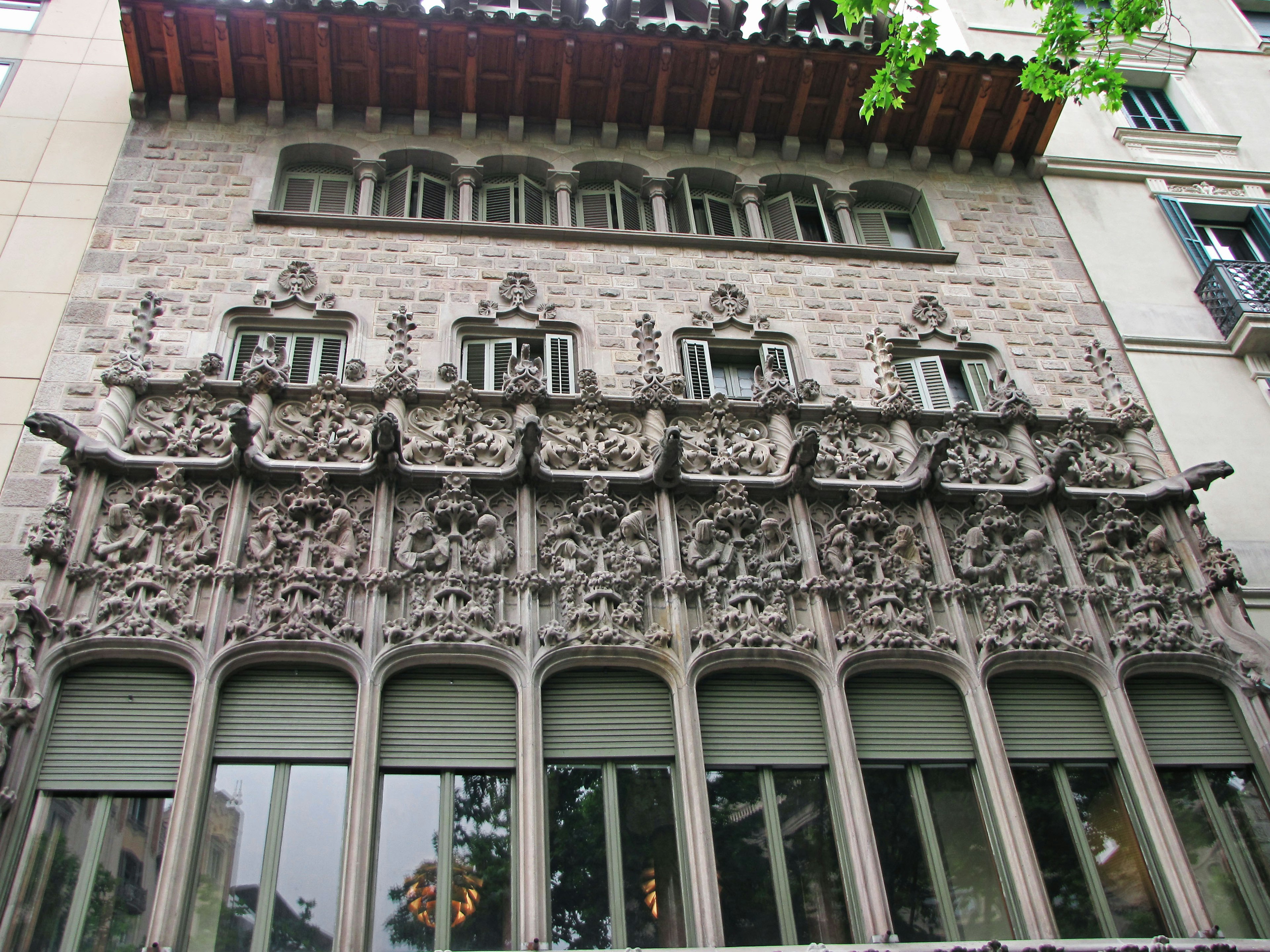 Decorative stone carvings on a building facade