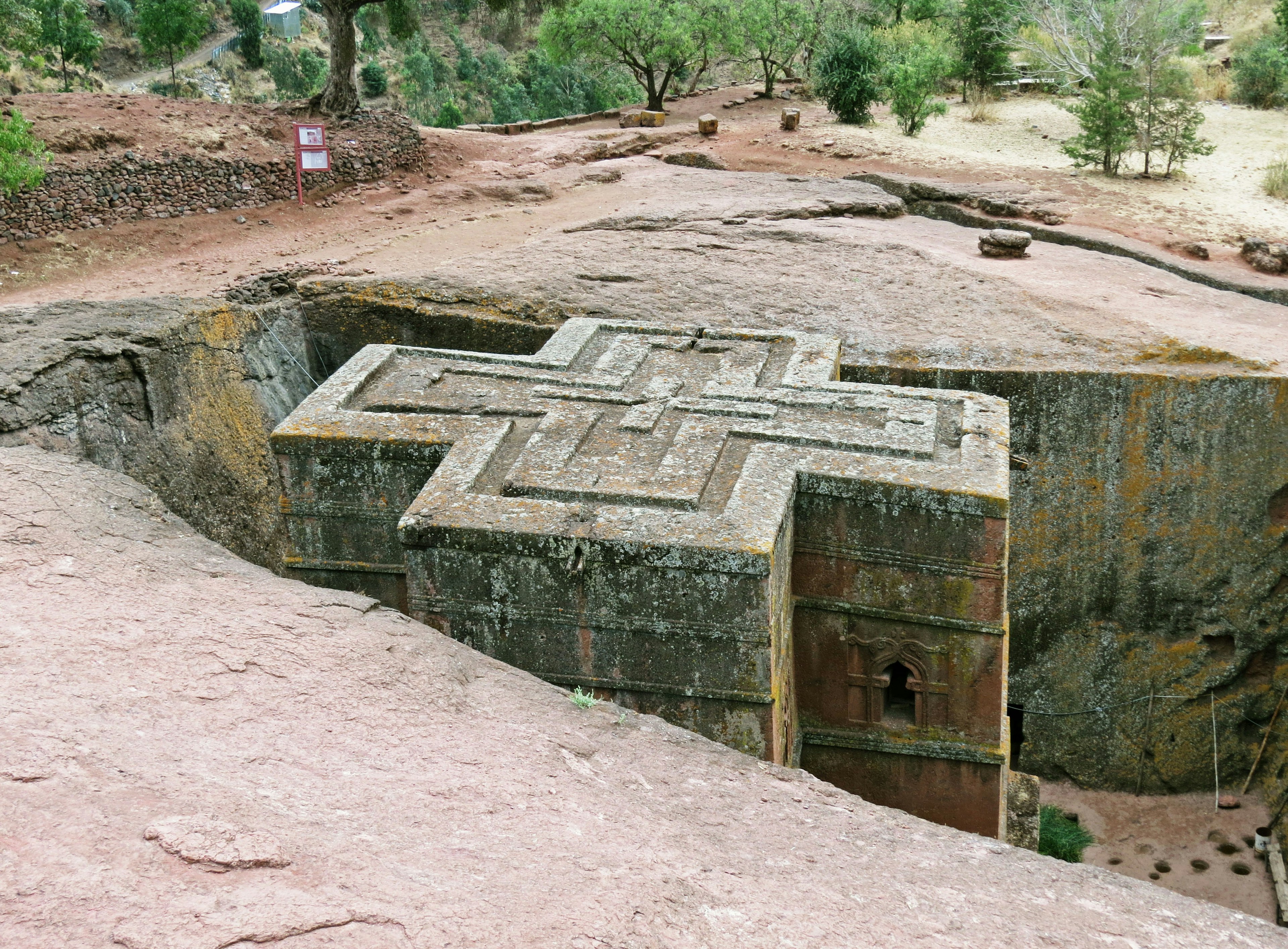 Rock-hewn cross-shaped church in Lalibela Ethiopia