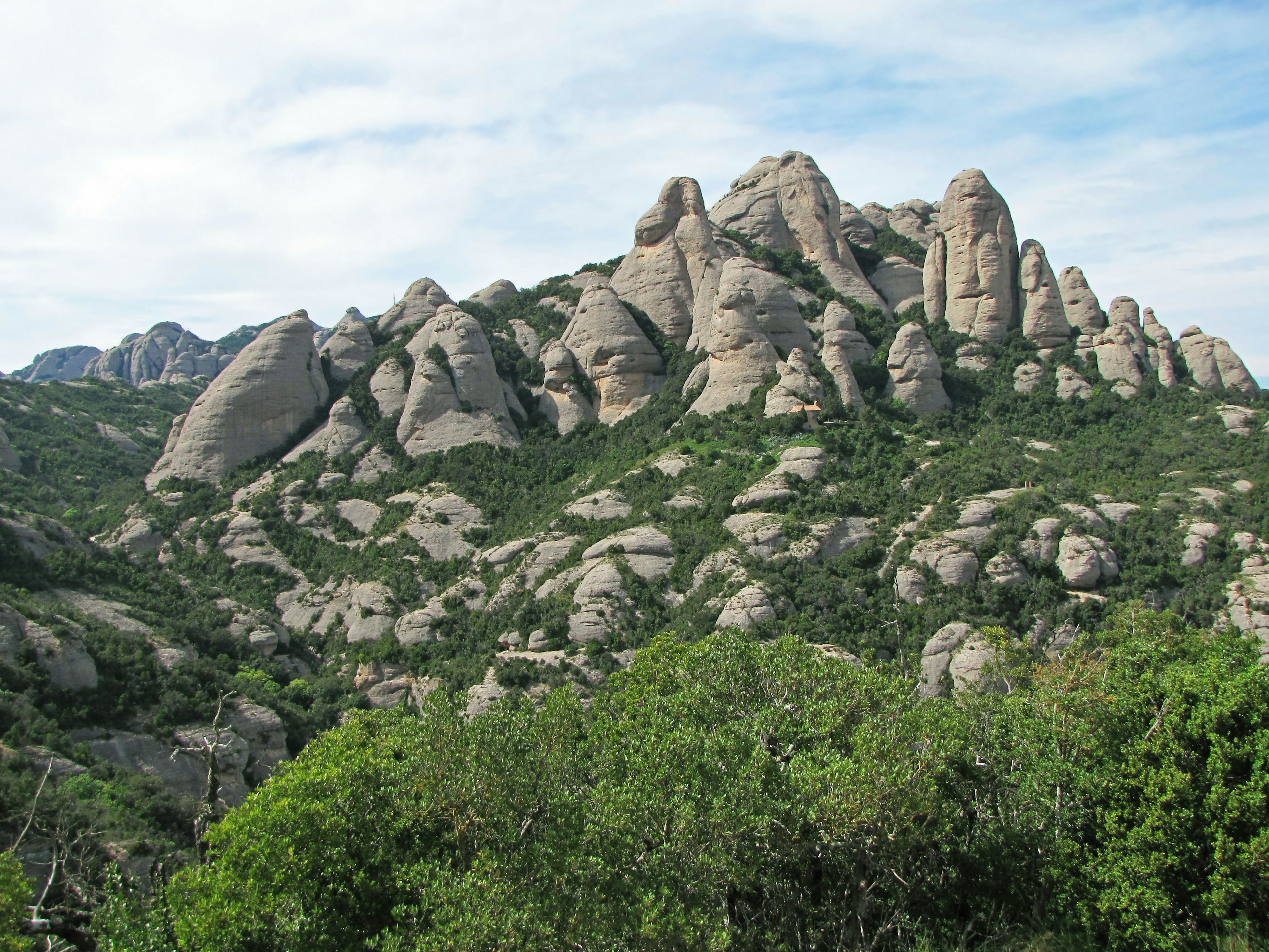 Formations rocheuses uniques dans un paysage montagneux entouré de verdure luxuriante