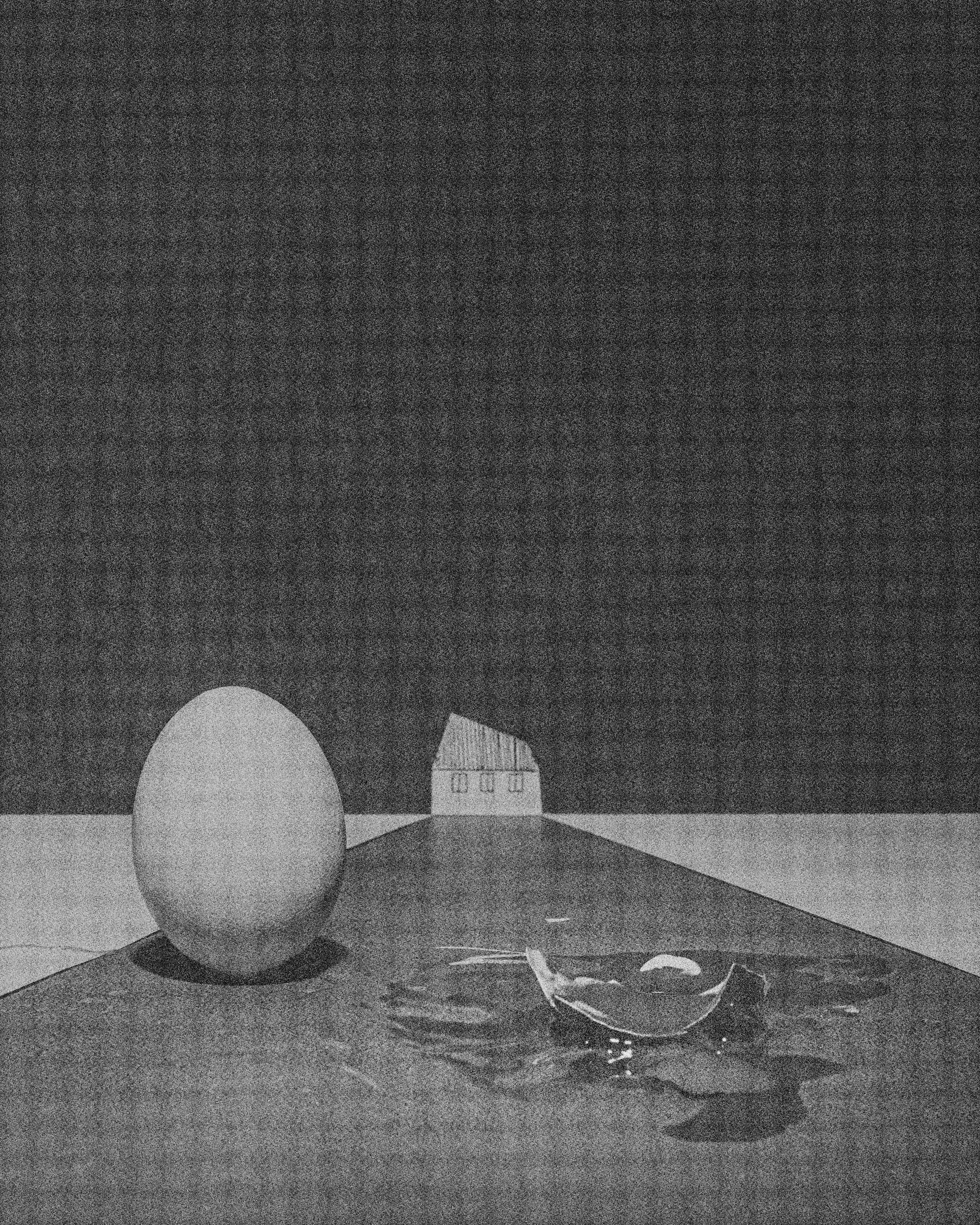 Nature morte monochrome avec un œuf et une coquille d'œuf cassée