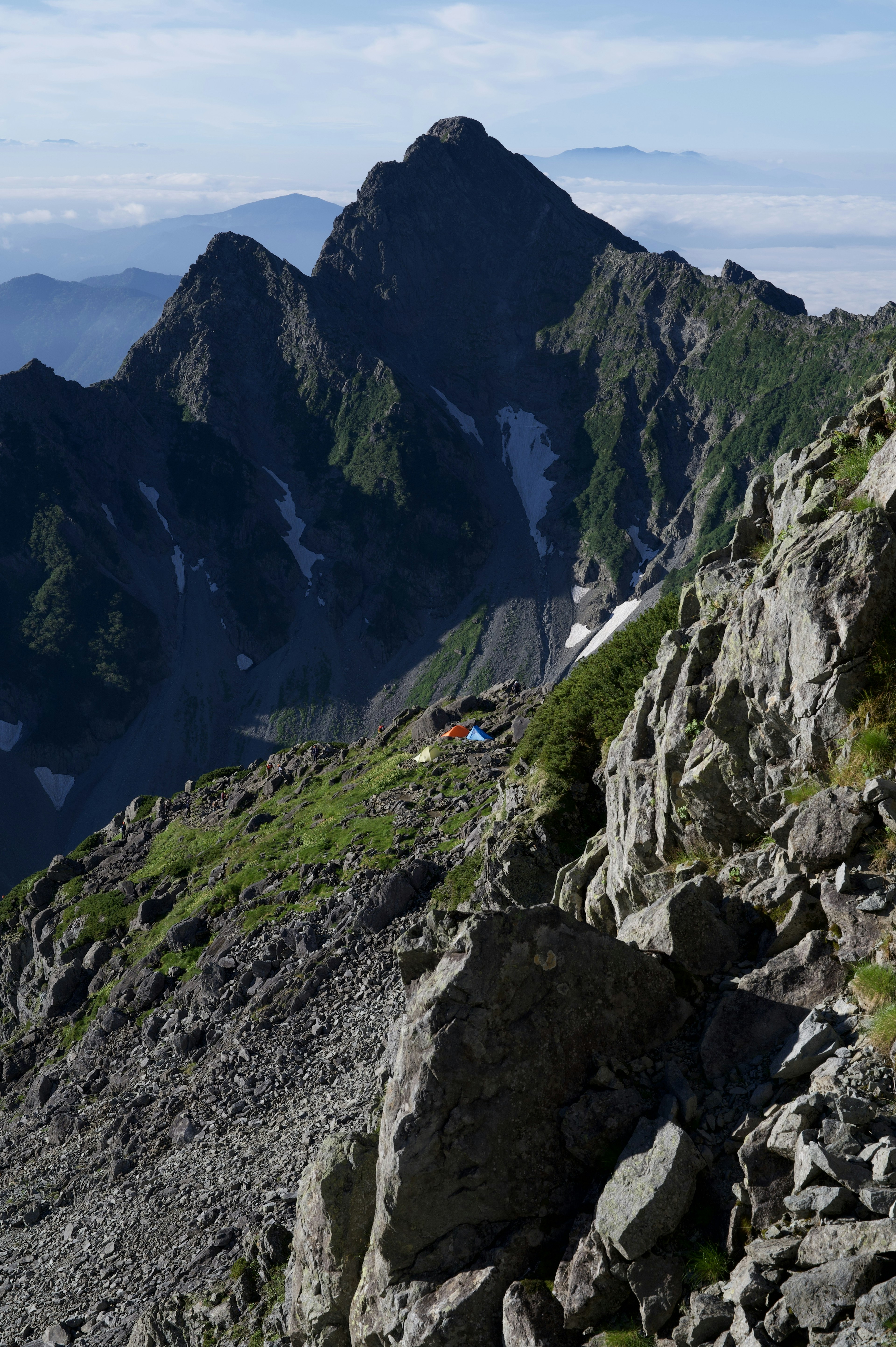 High mountain landscape with rocky details and peaks