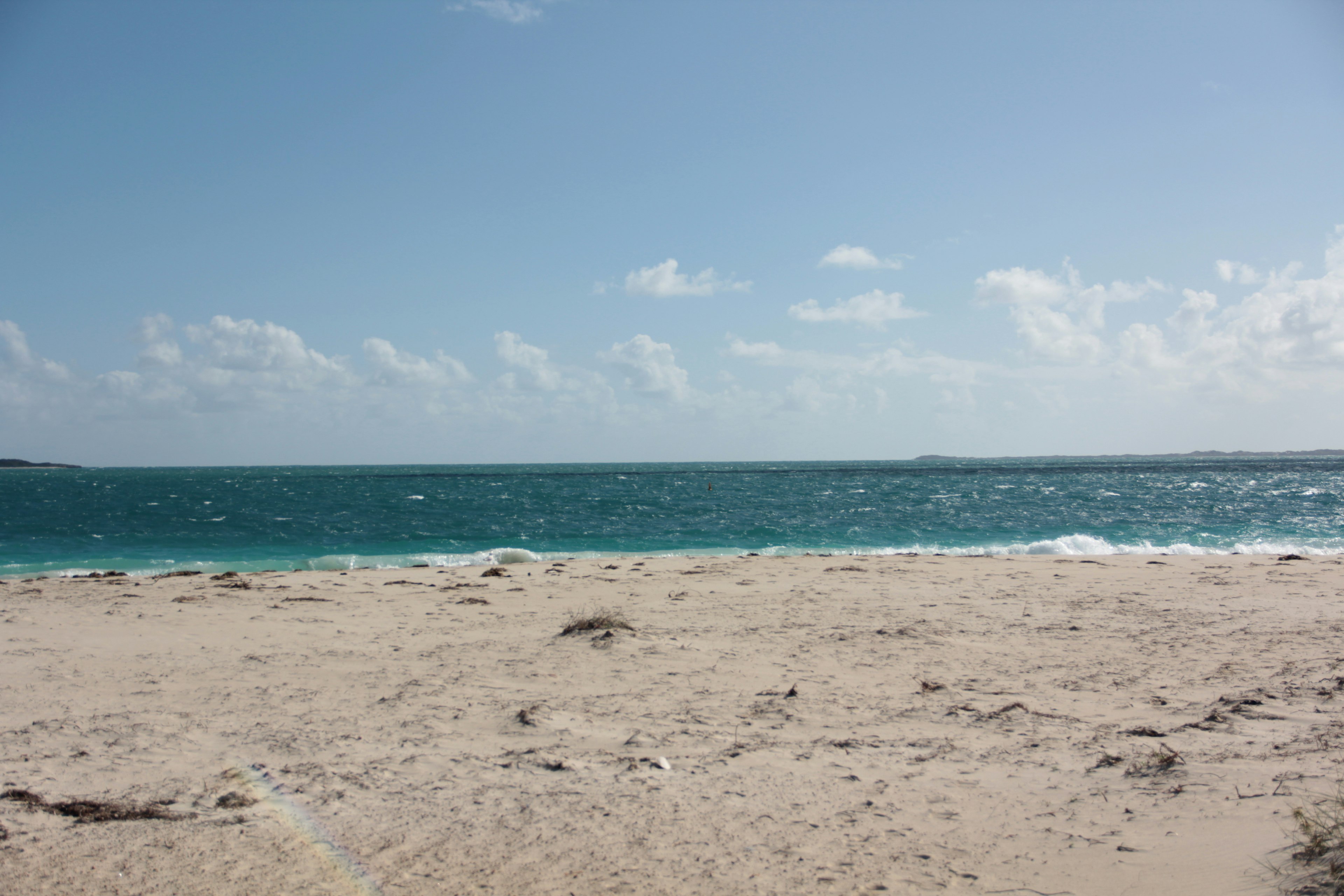 Beach scene with blue ocean and sandy shore