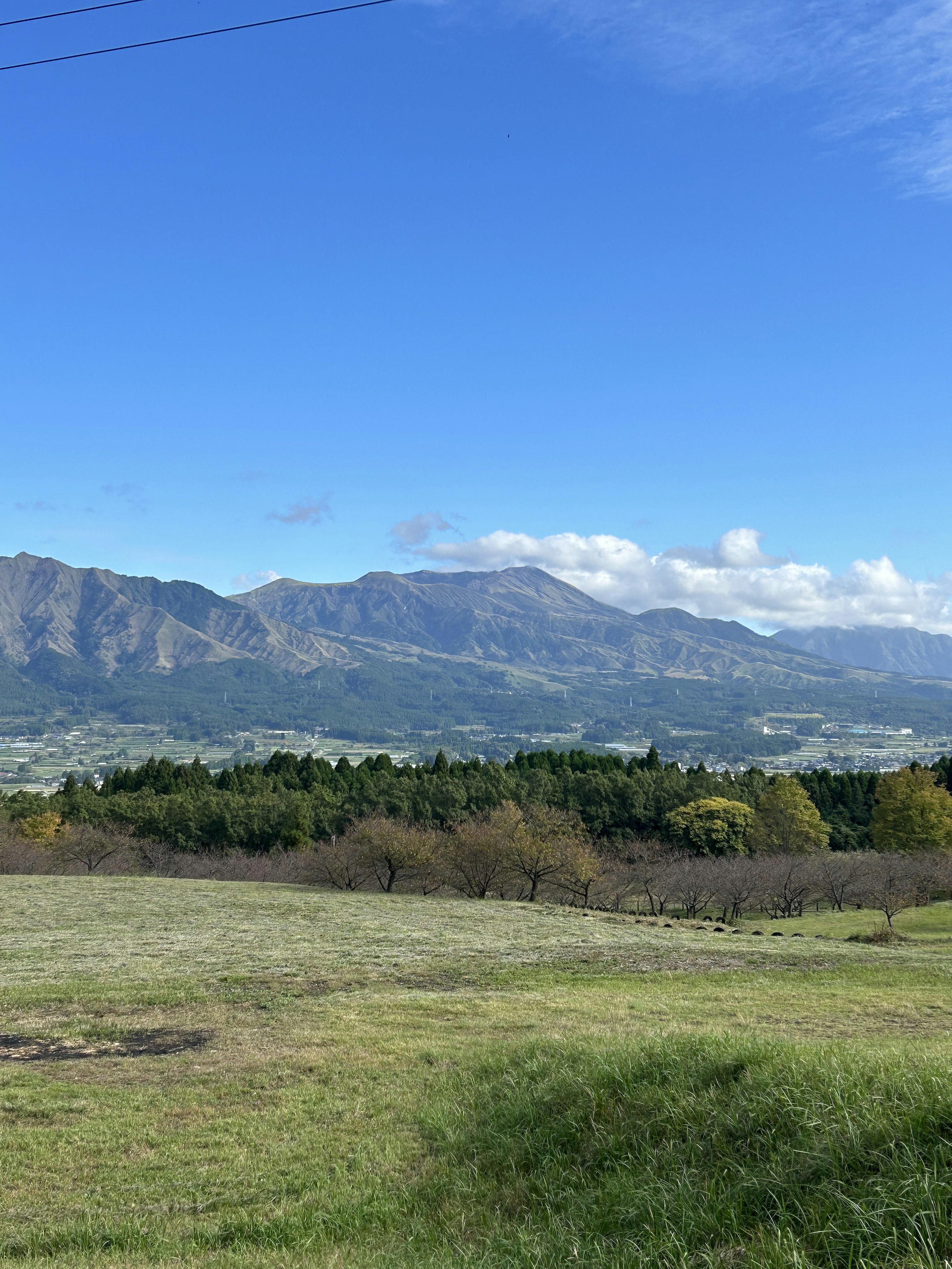 青い空と緑の草原の風景に山が見える