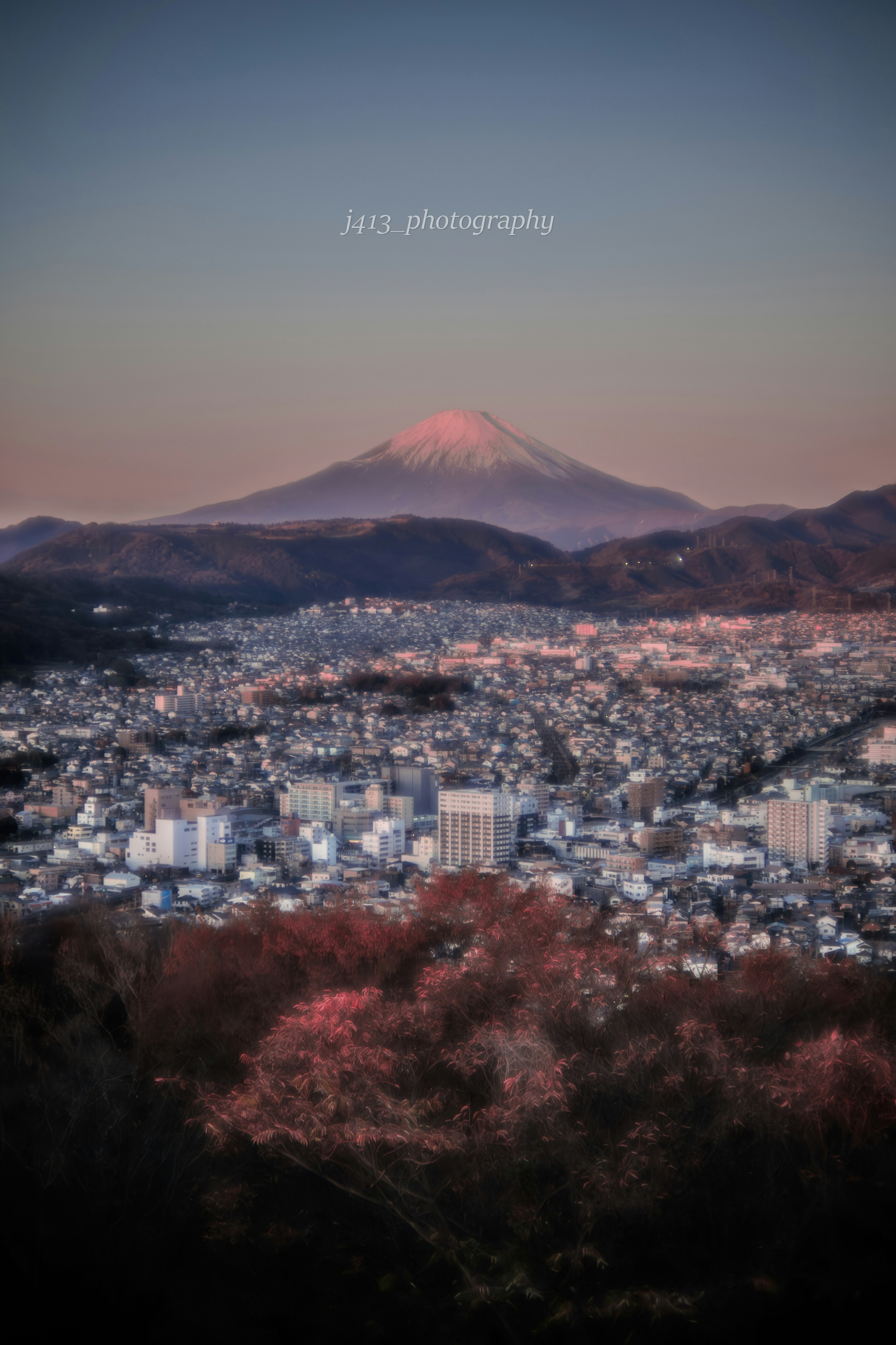 富士山を背景にした都市の風景