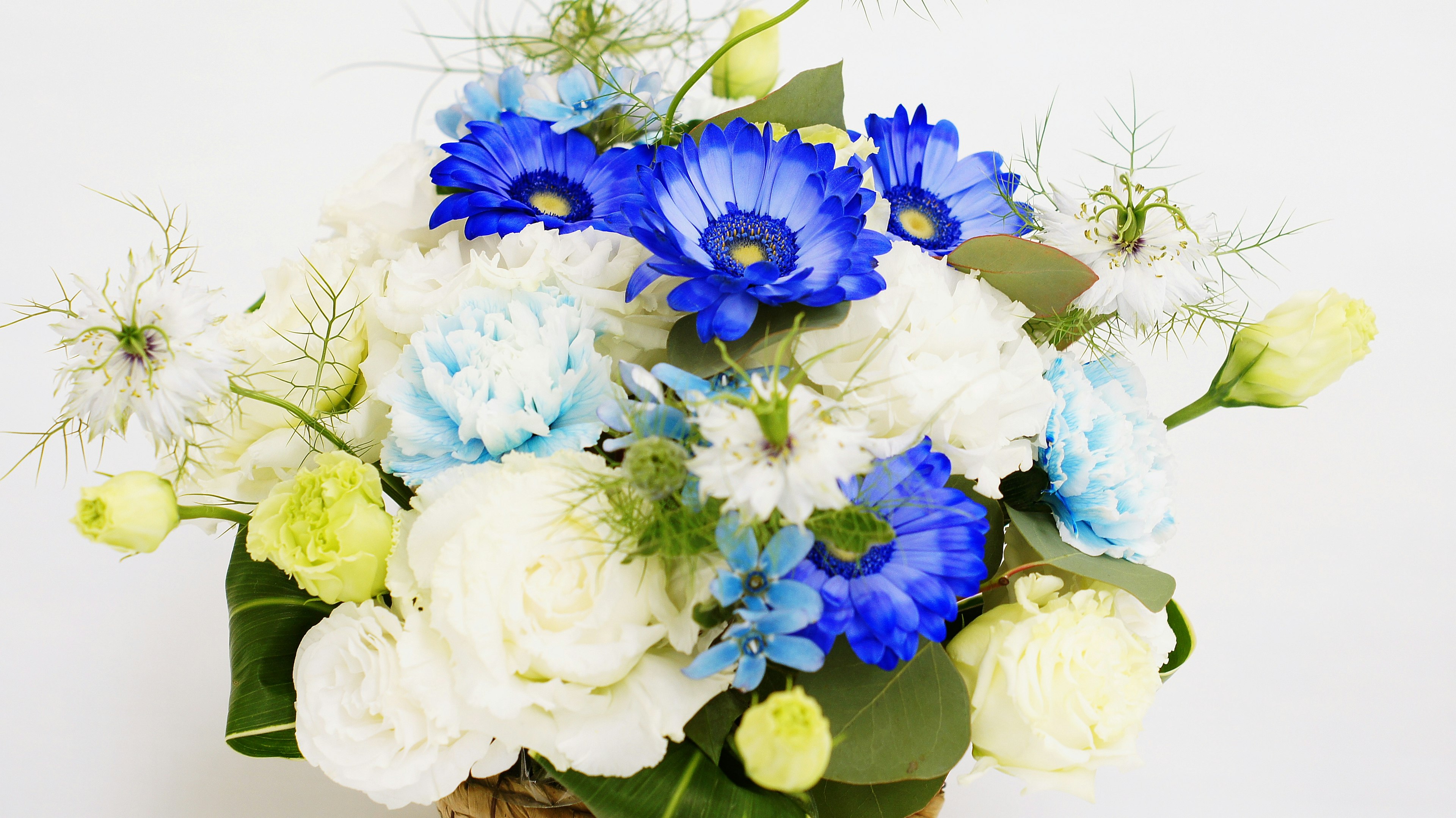 A beautiful bouquet featuring blue and white flowers