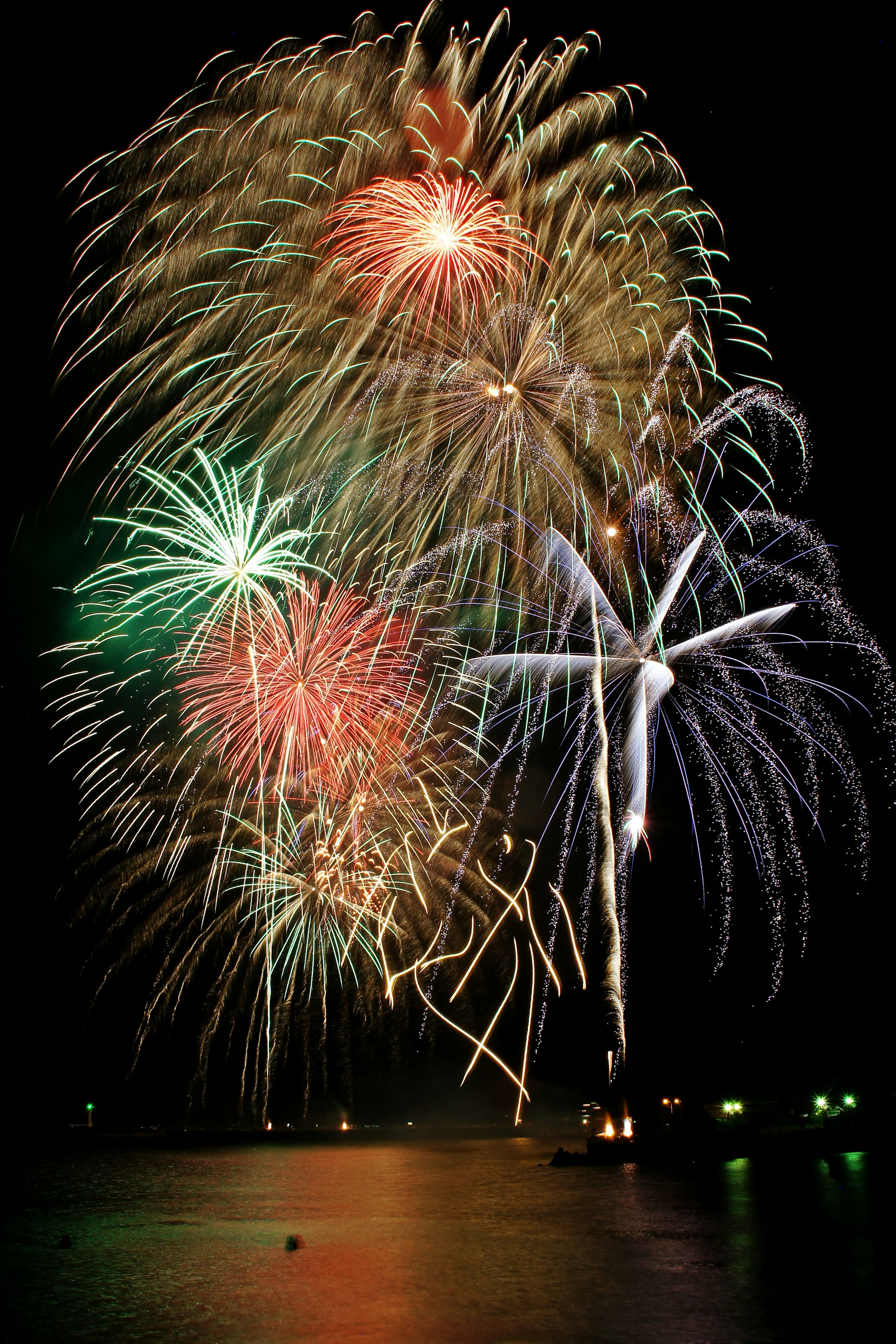 Fuochi d'artificio colorati che esplodono nel cielo notturno