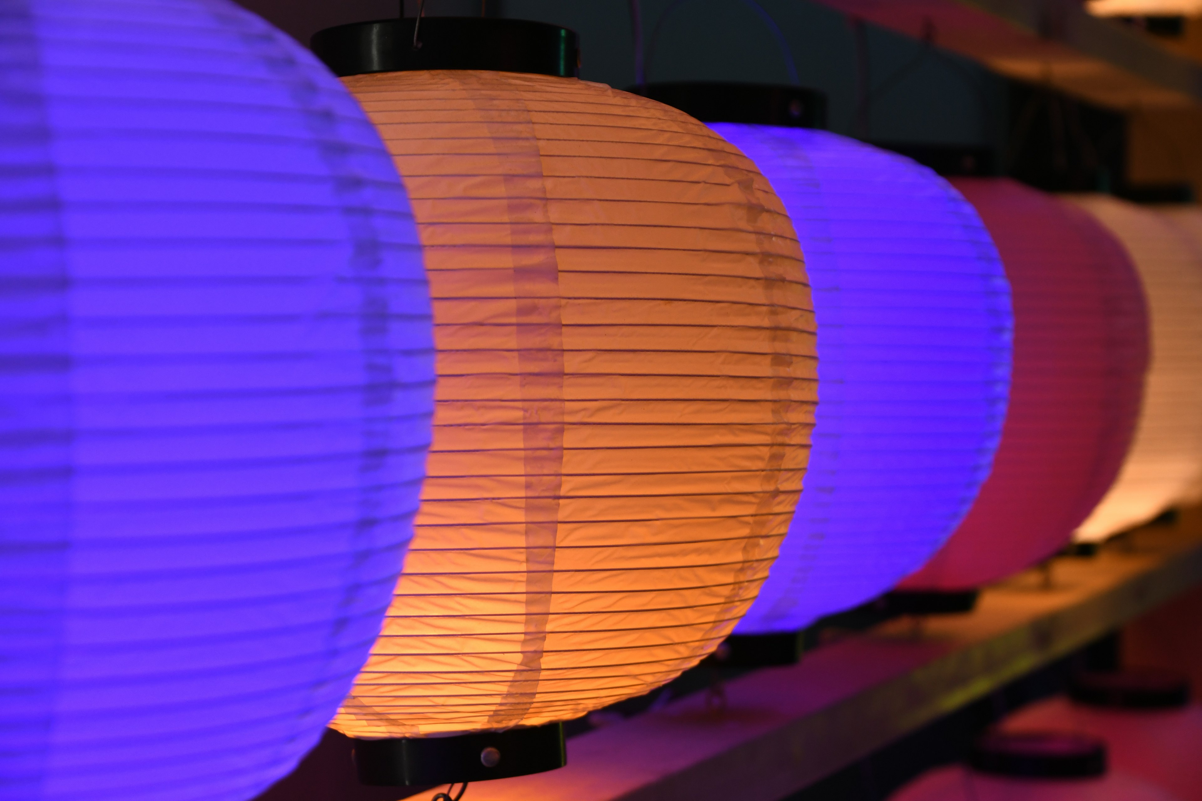 Colorful lanterns arranged in a row