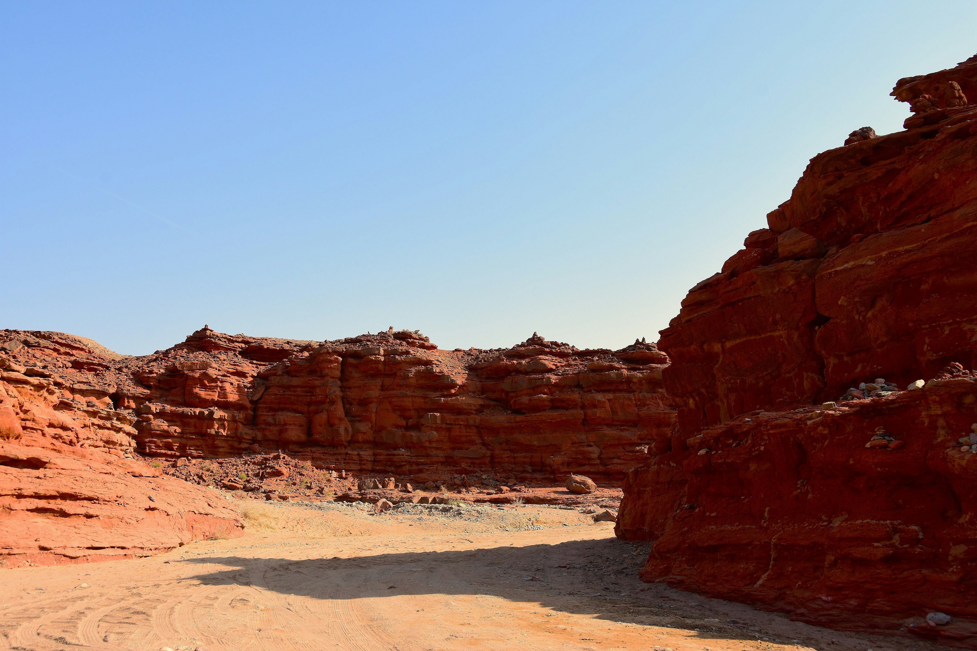 Paysage de canyon de roches rouges avec ciel bleu clair