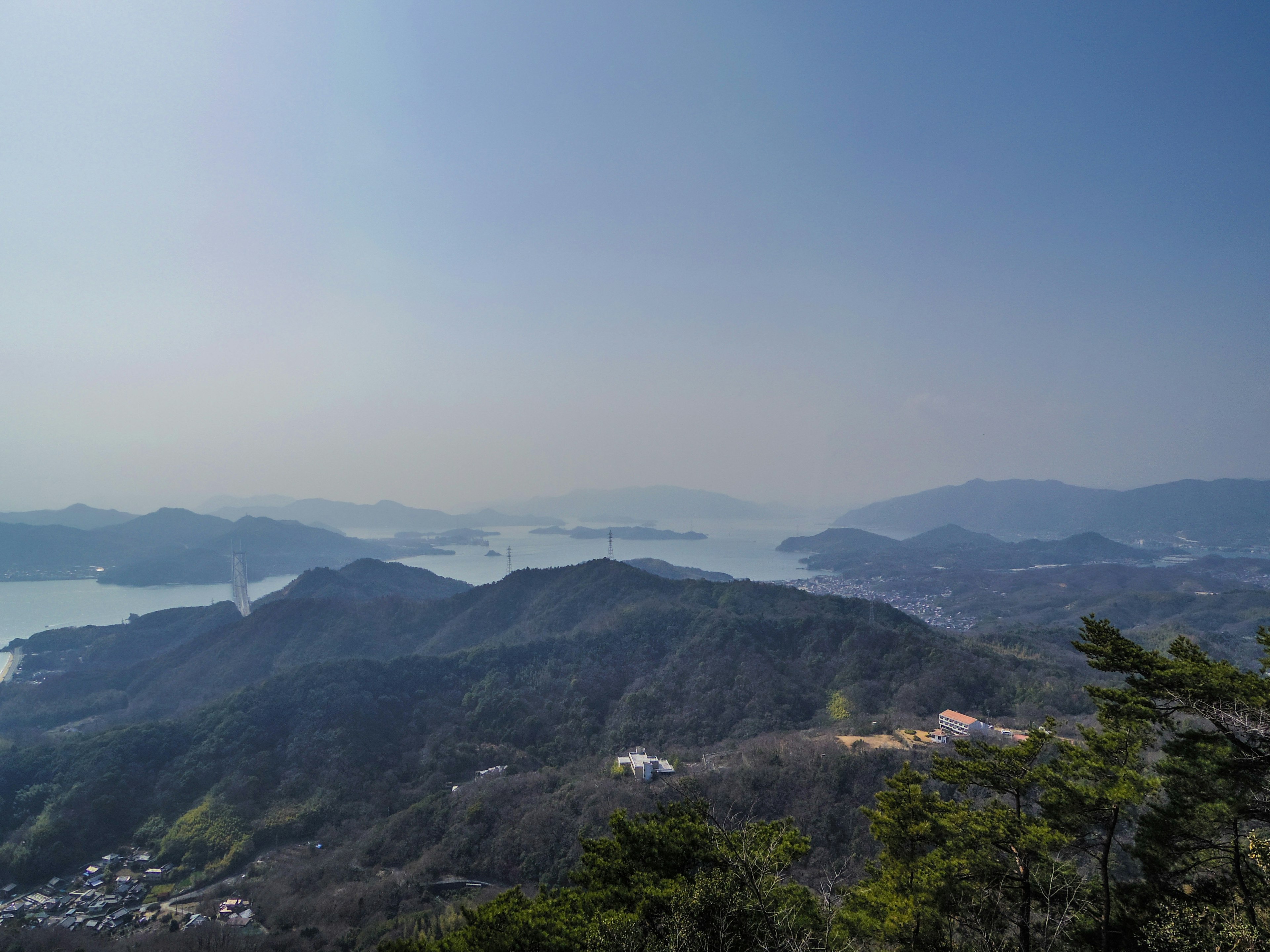 Scenic view of mountains and distant sea