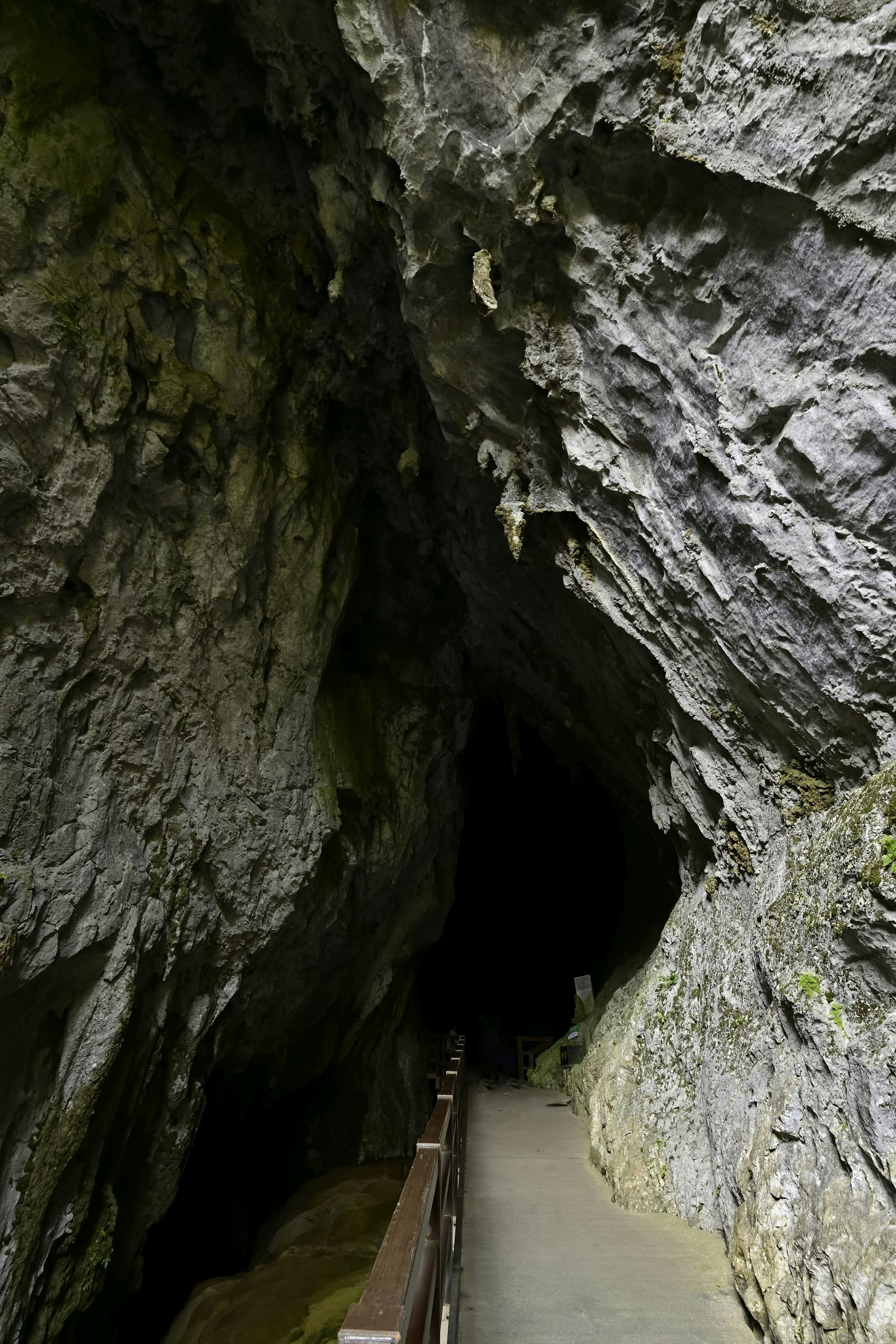 Chemin menant à une grotte avec des murs rocheux