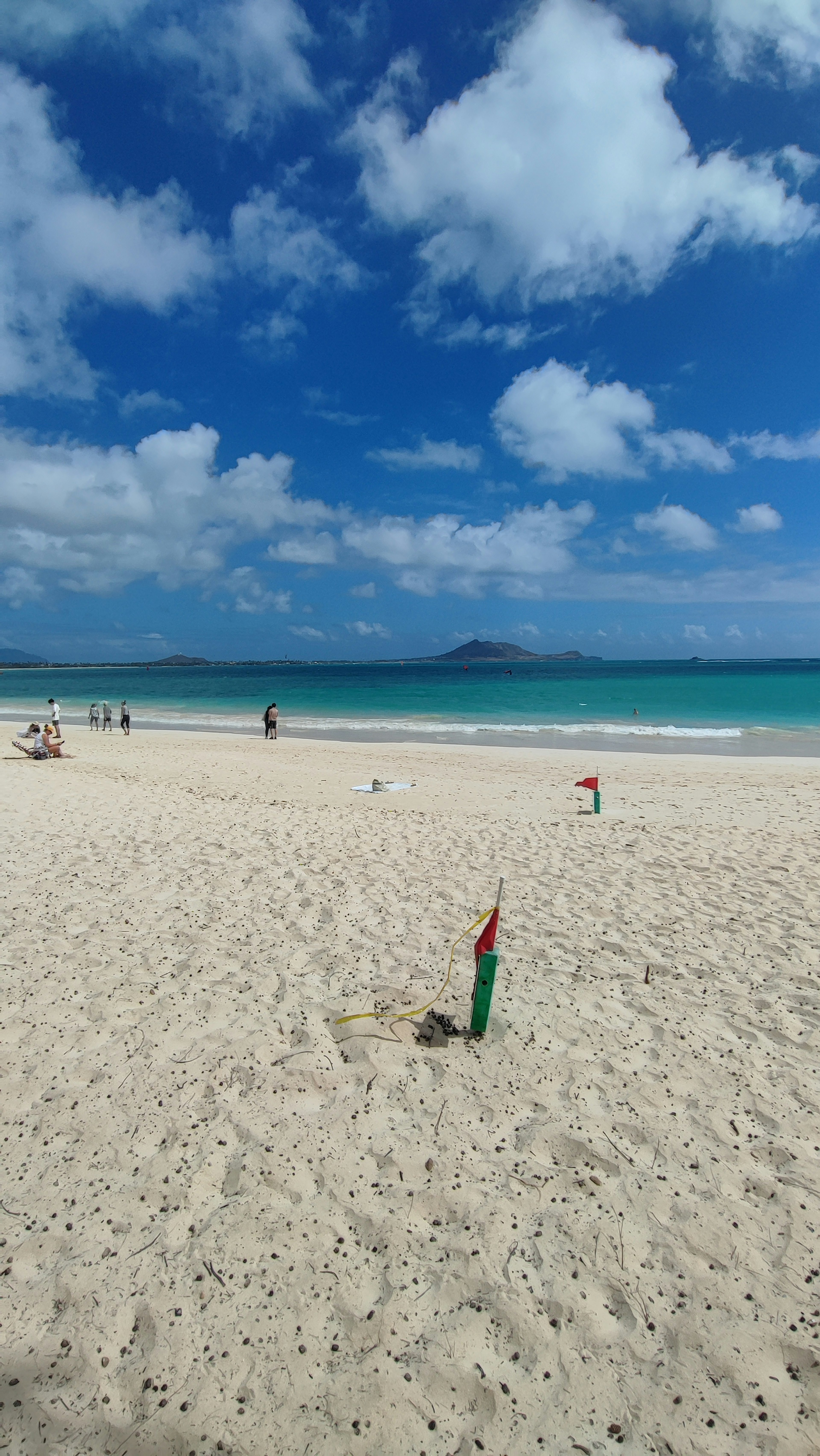 Vista panoramica della spiaggia con oceano blu e sabbia bianca