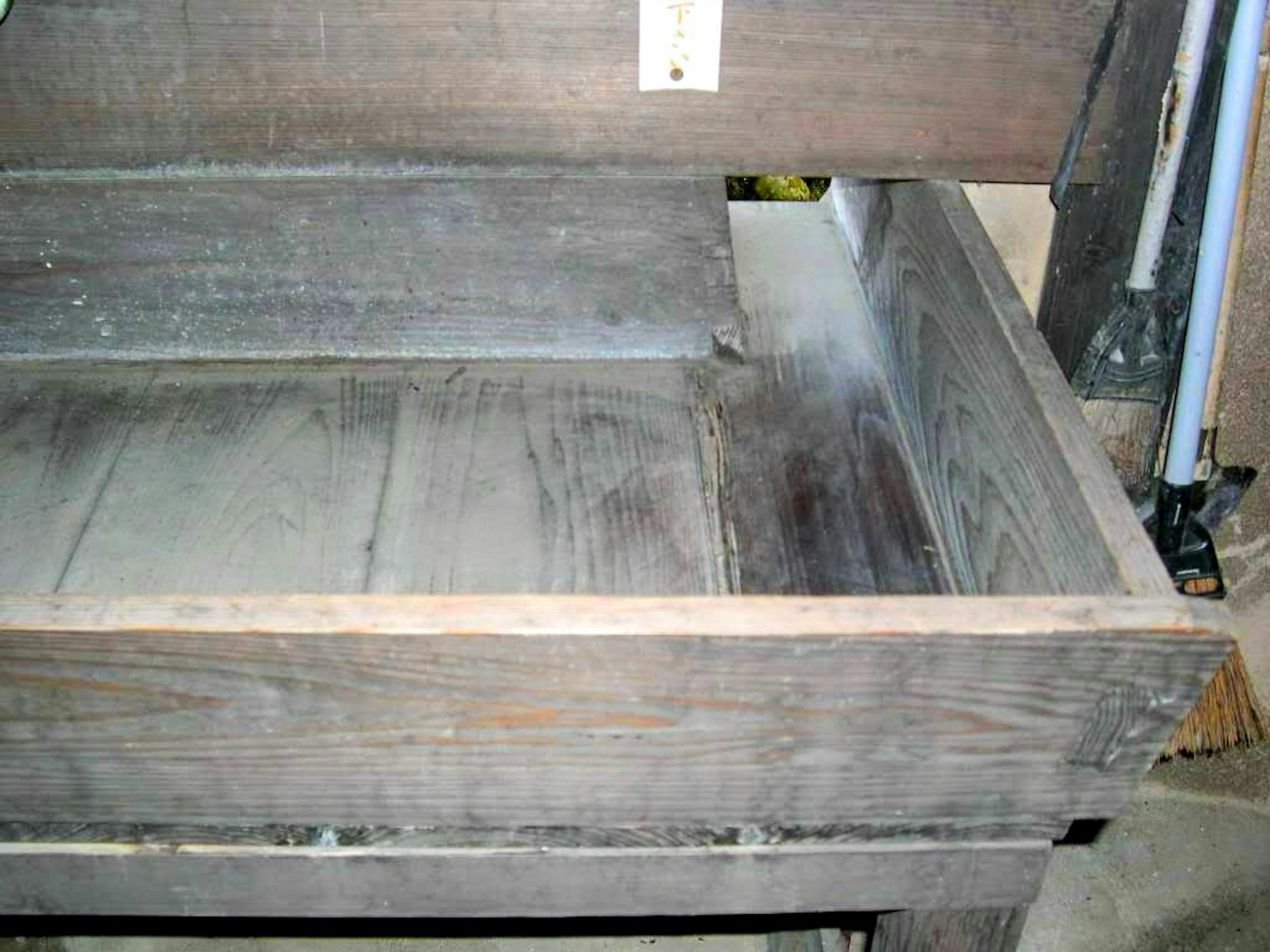 Interior view of an old wooden table drawer