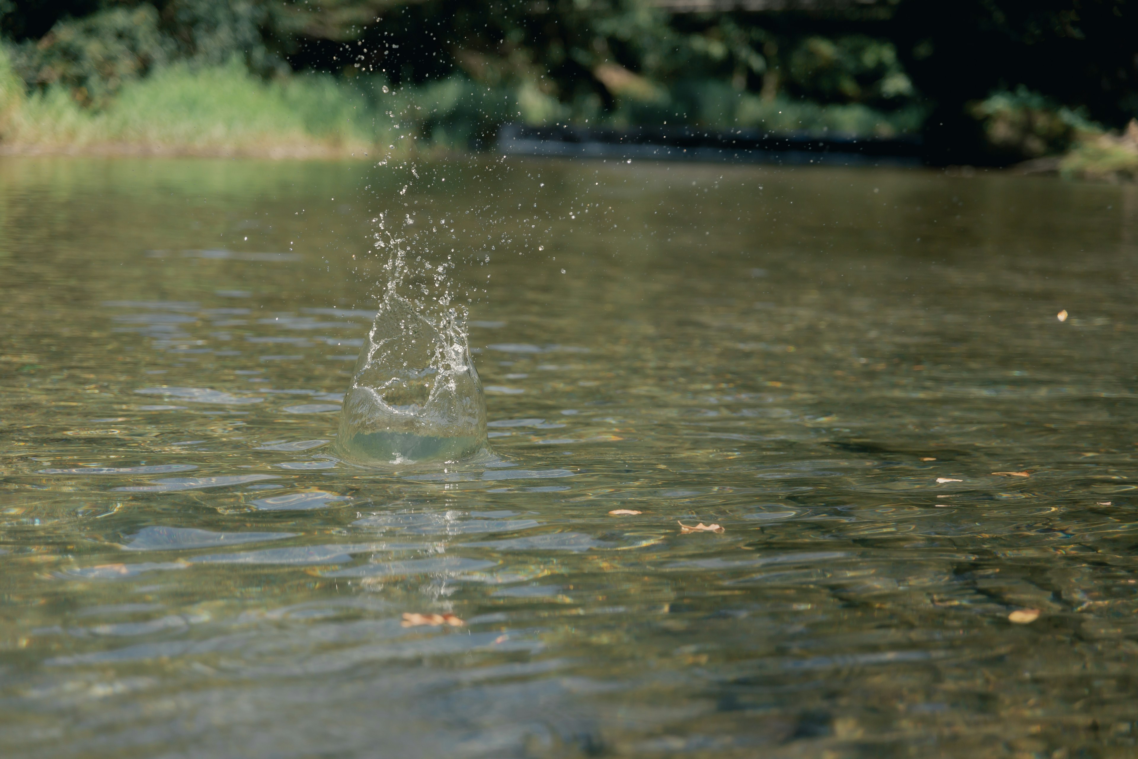 Splashing water on the surface of a clear river