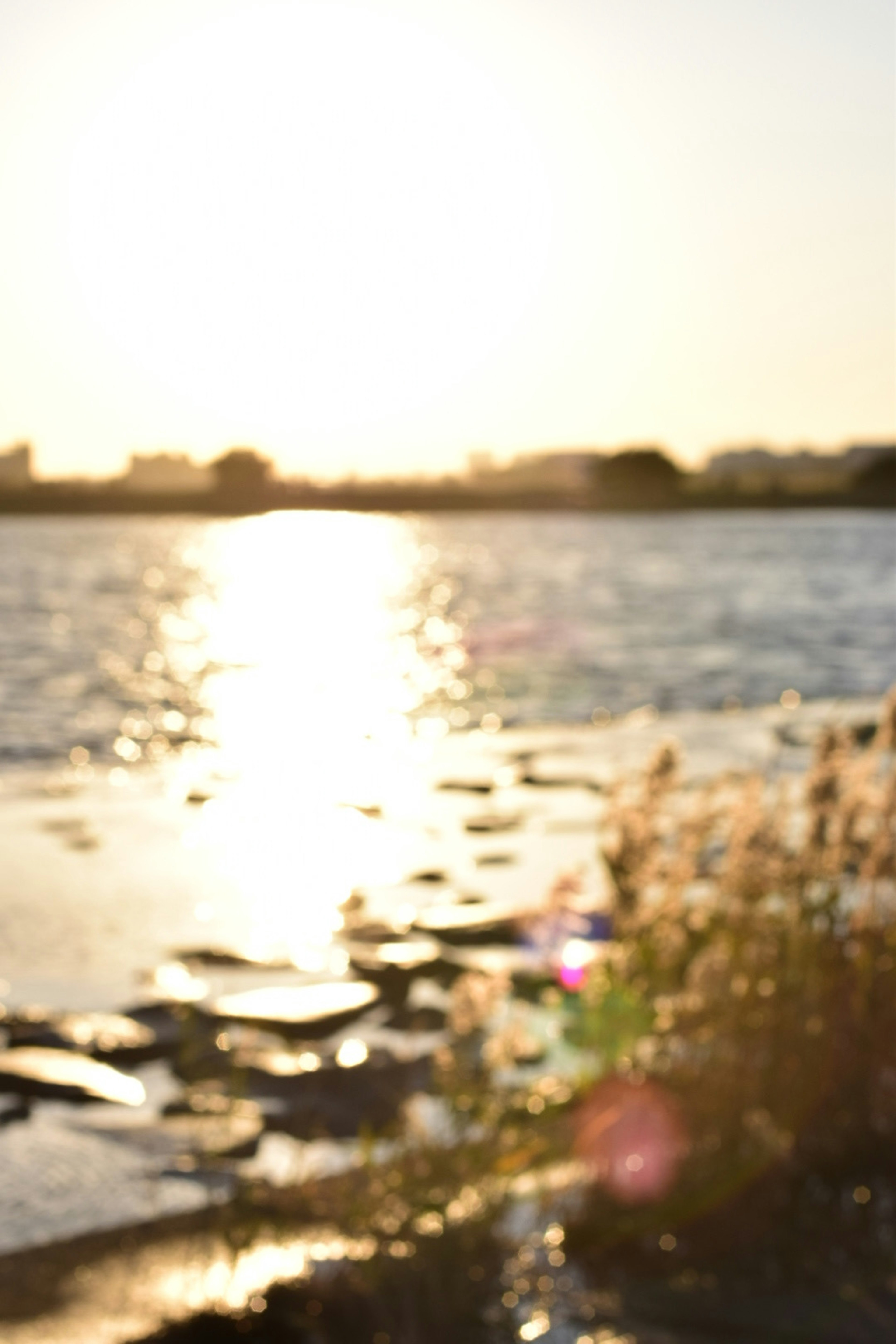 Schöne Landschaft eines Sees, der Licht und Wasser bei Sonnenuntergang reflektiert