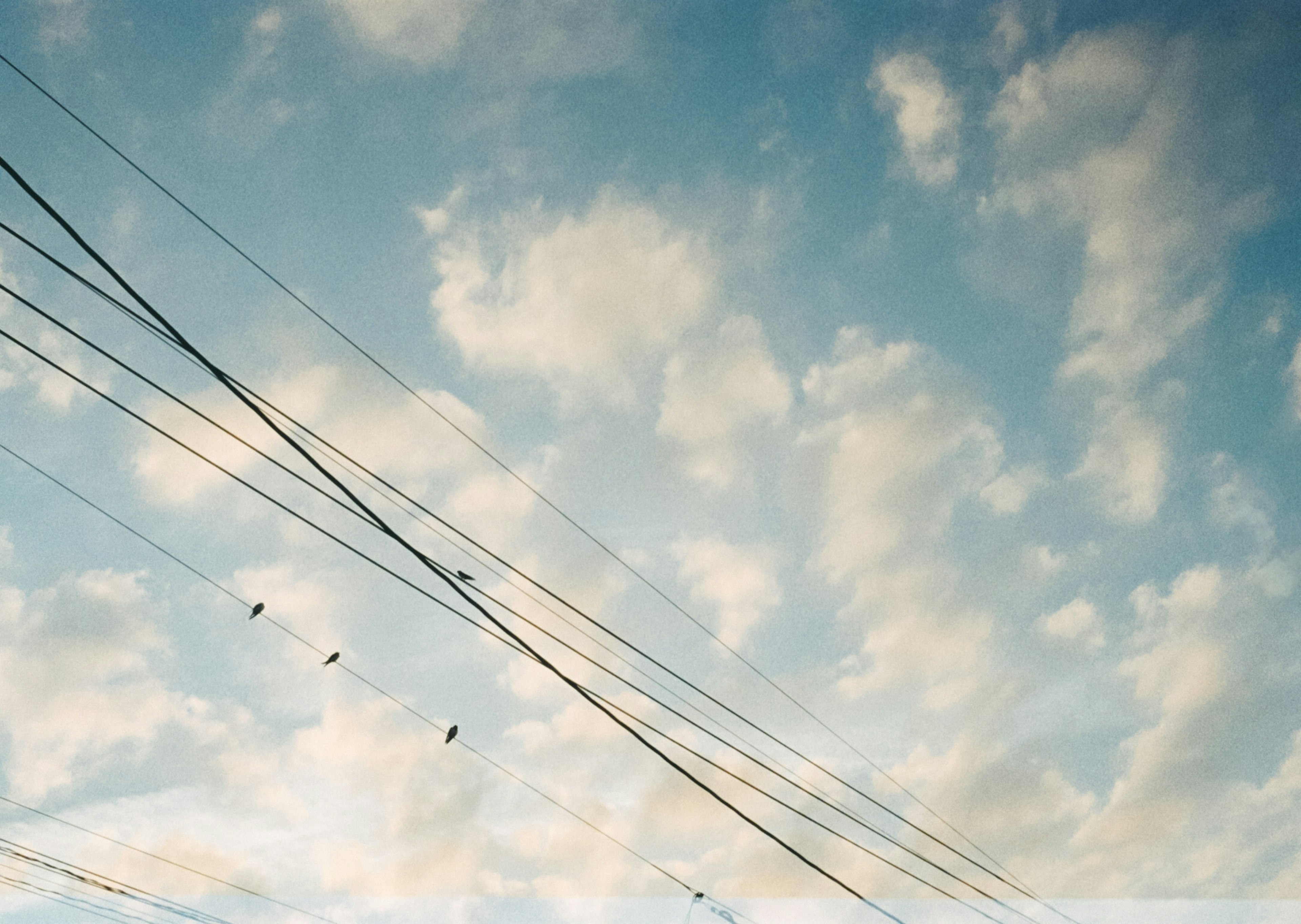 Silhouette di linee elettriche contro un cielo blu con nuvole