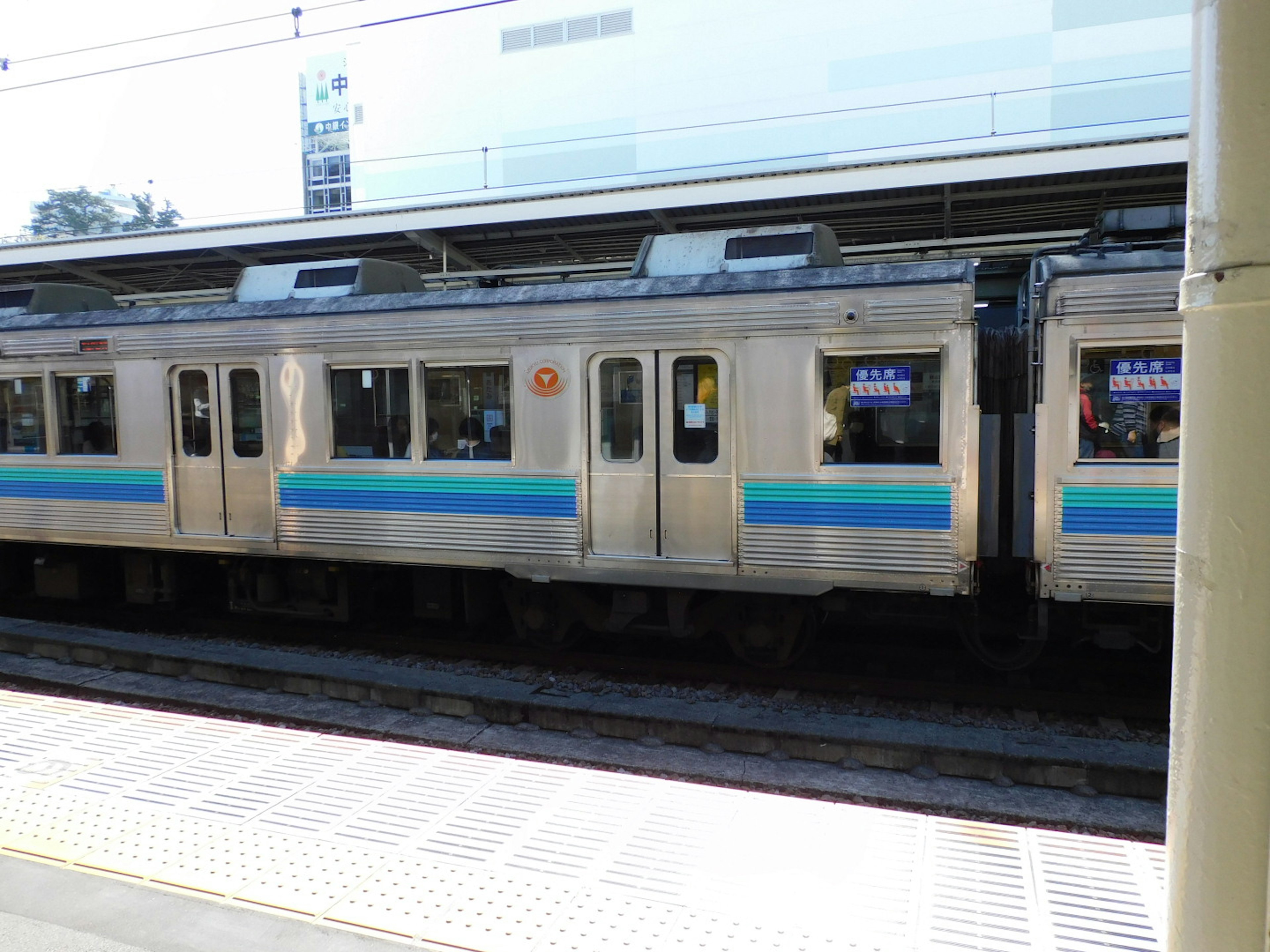 Side view of a train at a station