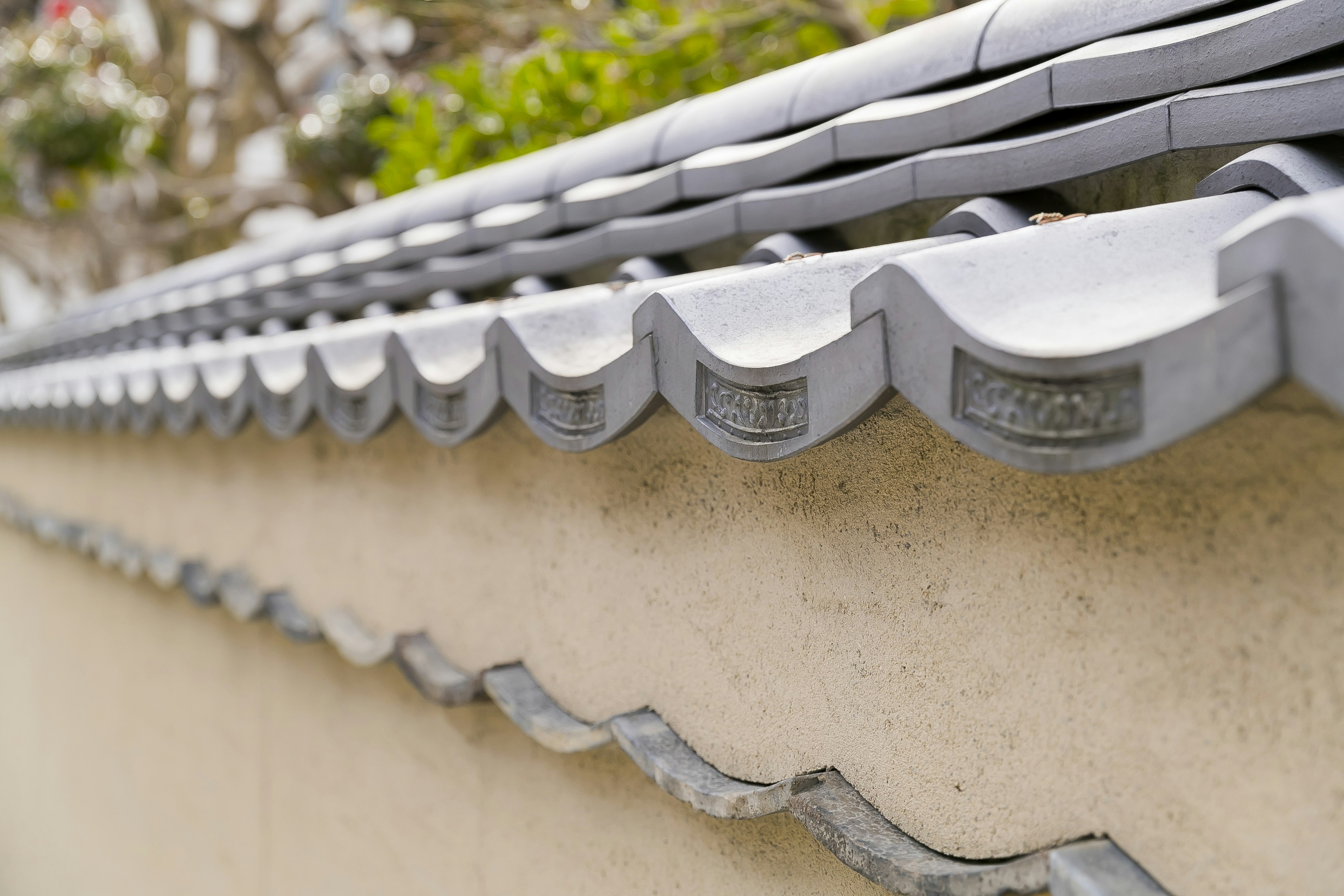 Beautiful curves and textures along the top of a traditional Japanese tile roof