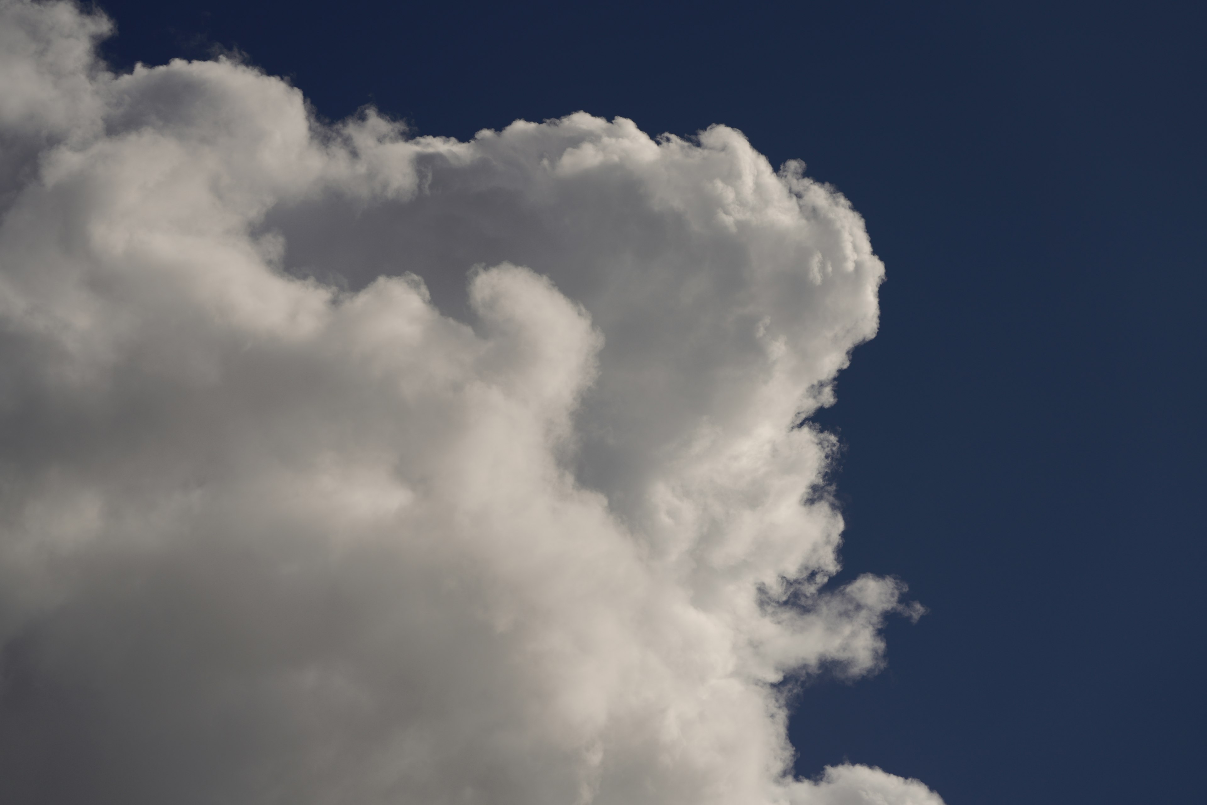 Close-up awan putih berbulu di latar belakang langit biru