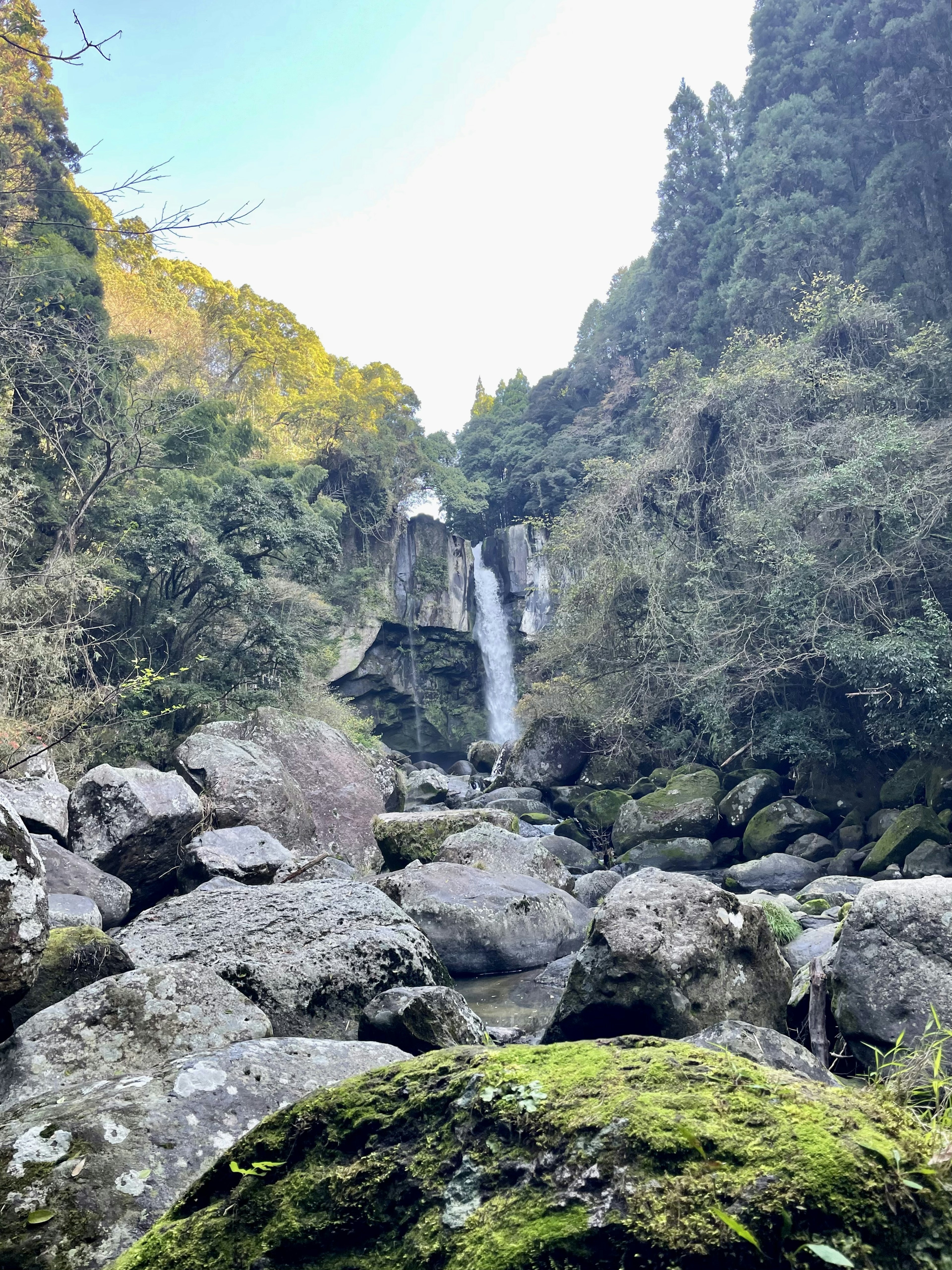 Vue pittoresque d'une cascade entourée de verdure luxuriante et de rochers