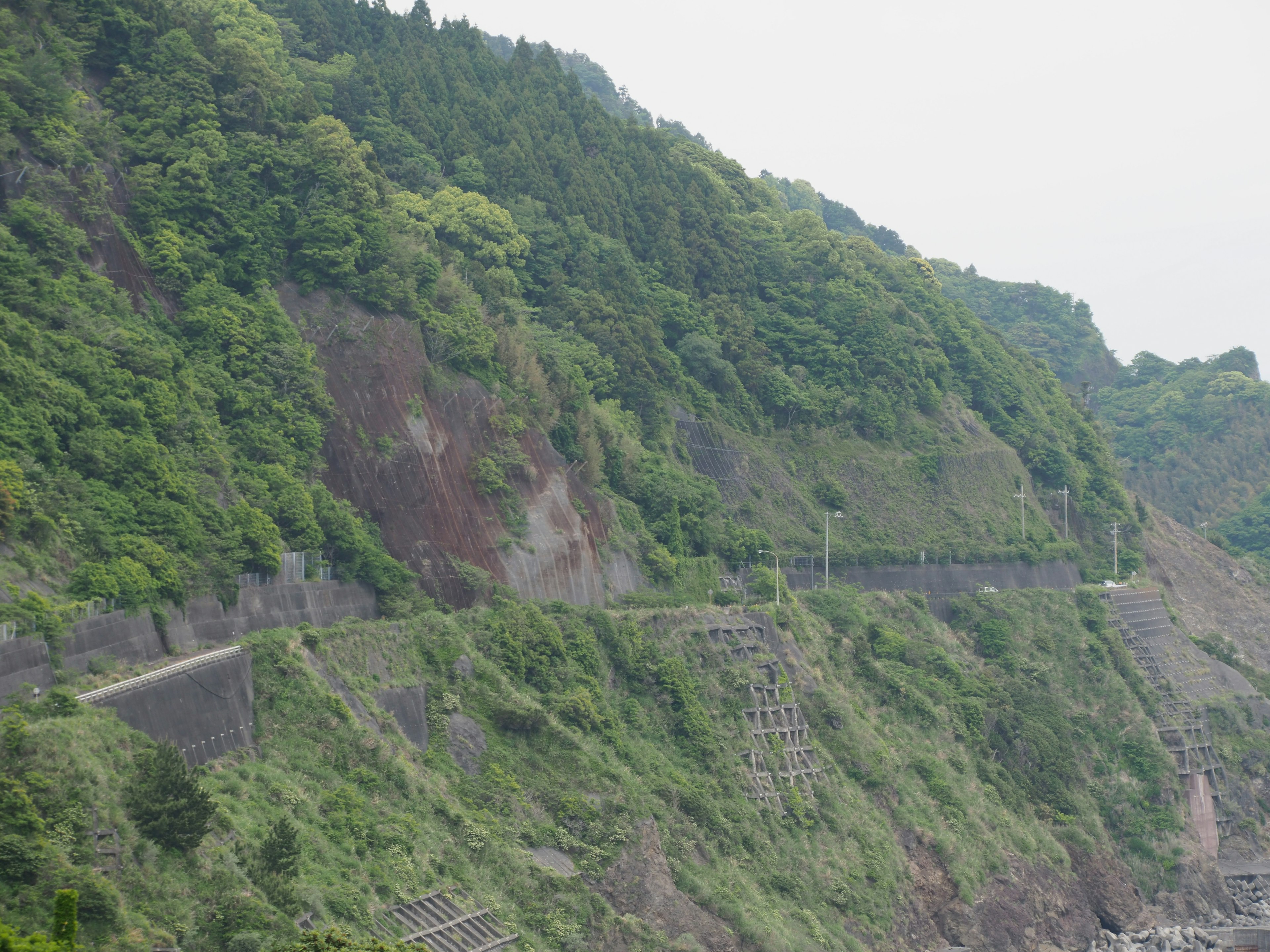 Scenic view of a road along a lush green hillside