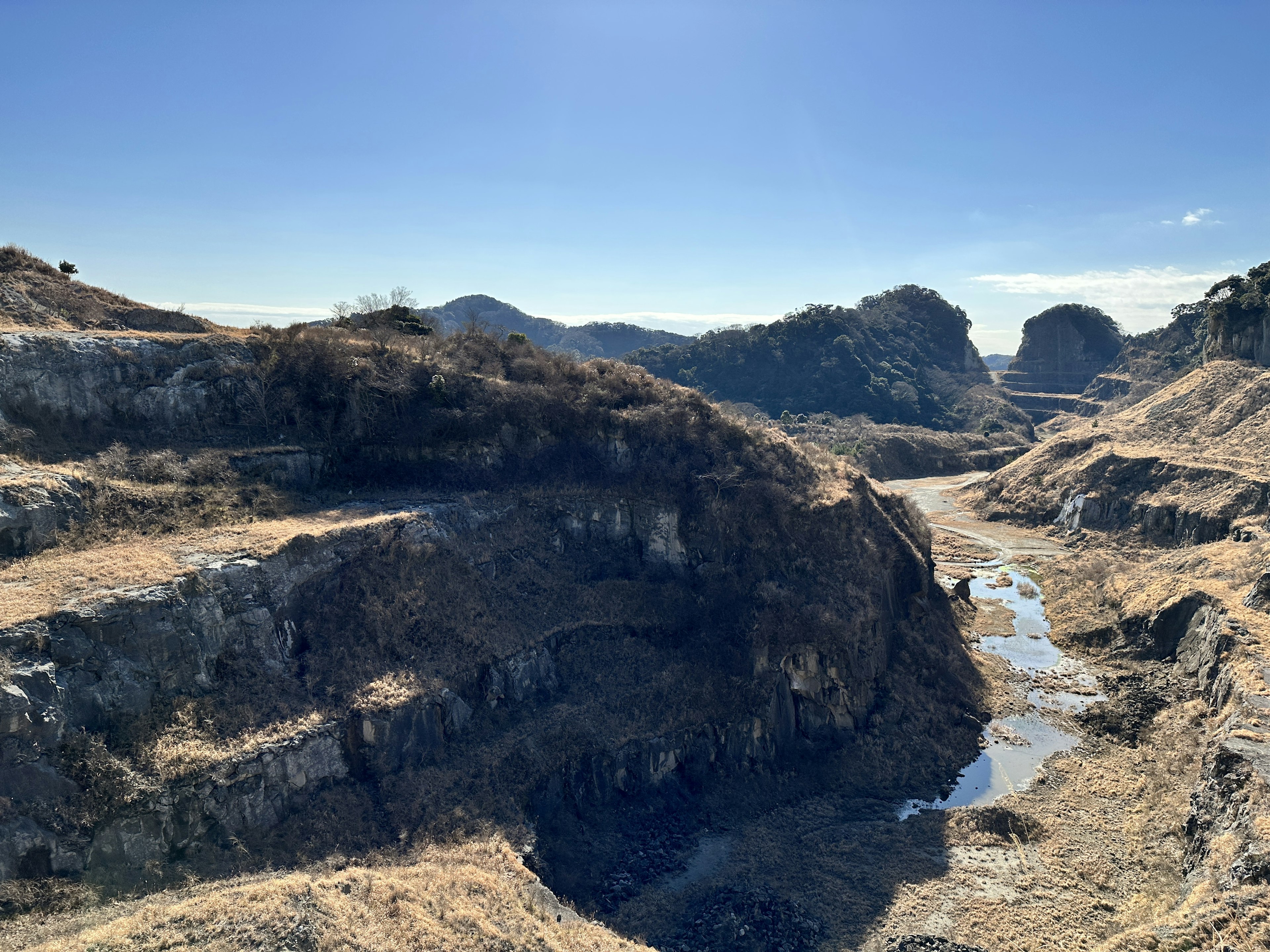 Dry grassland and rocky terrain landscape