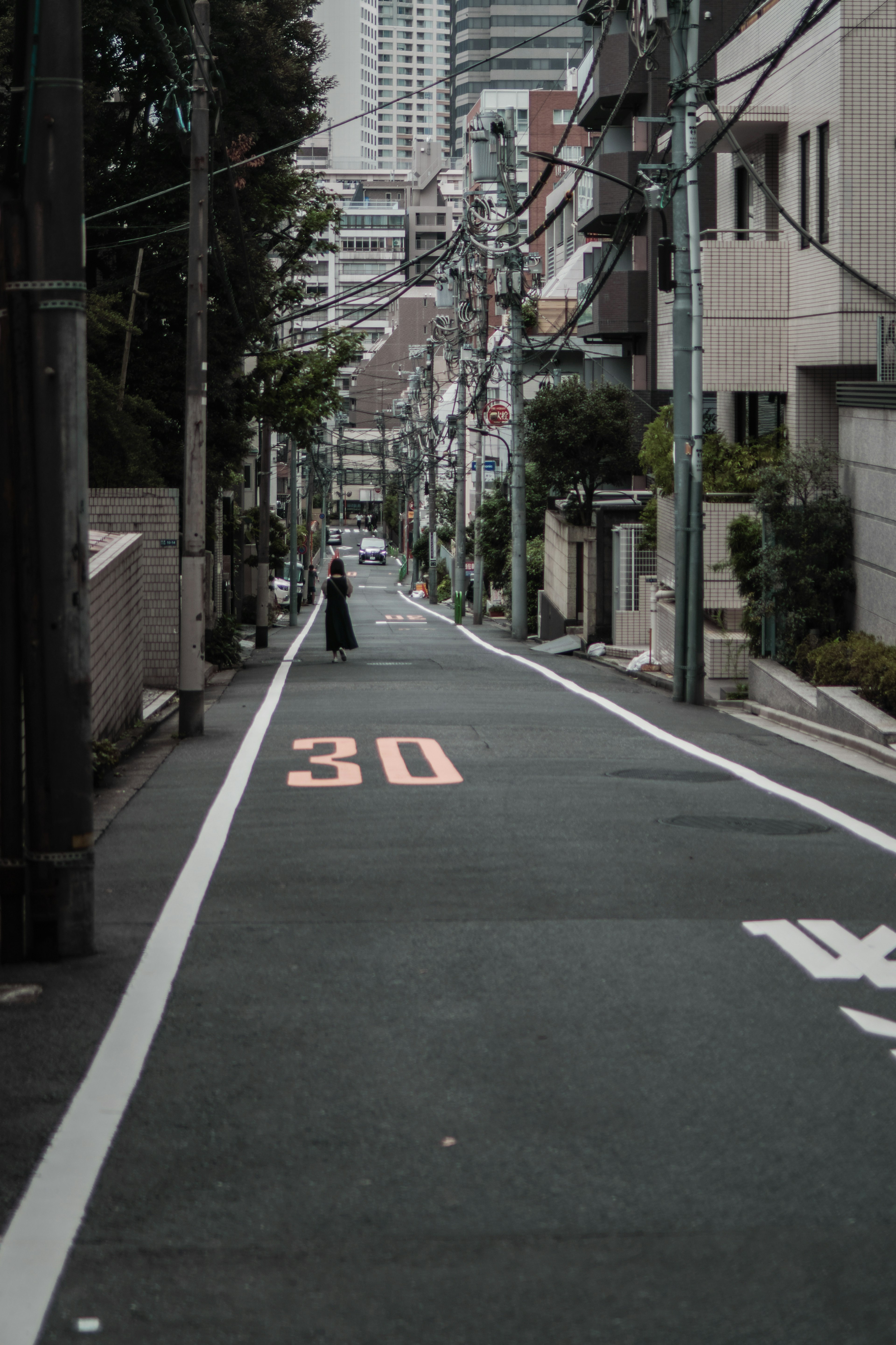 Narrow street featuring a speed limit sign of 30