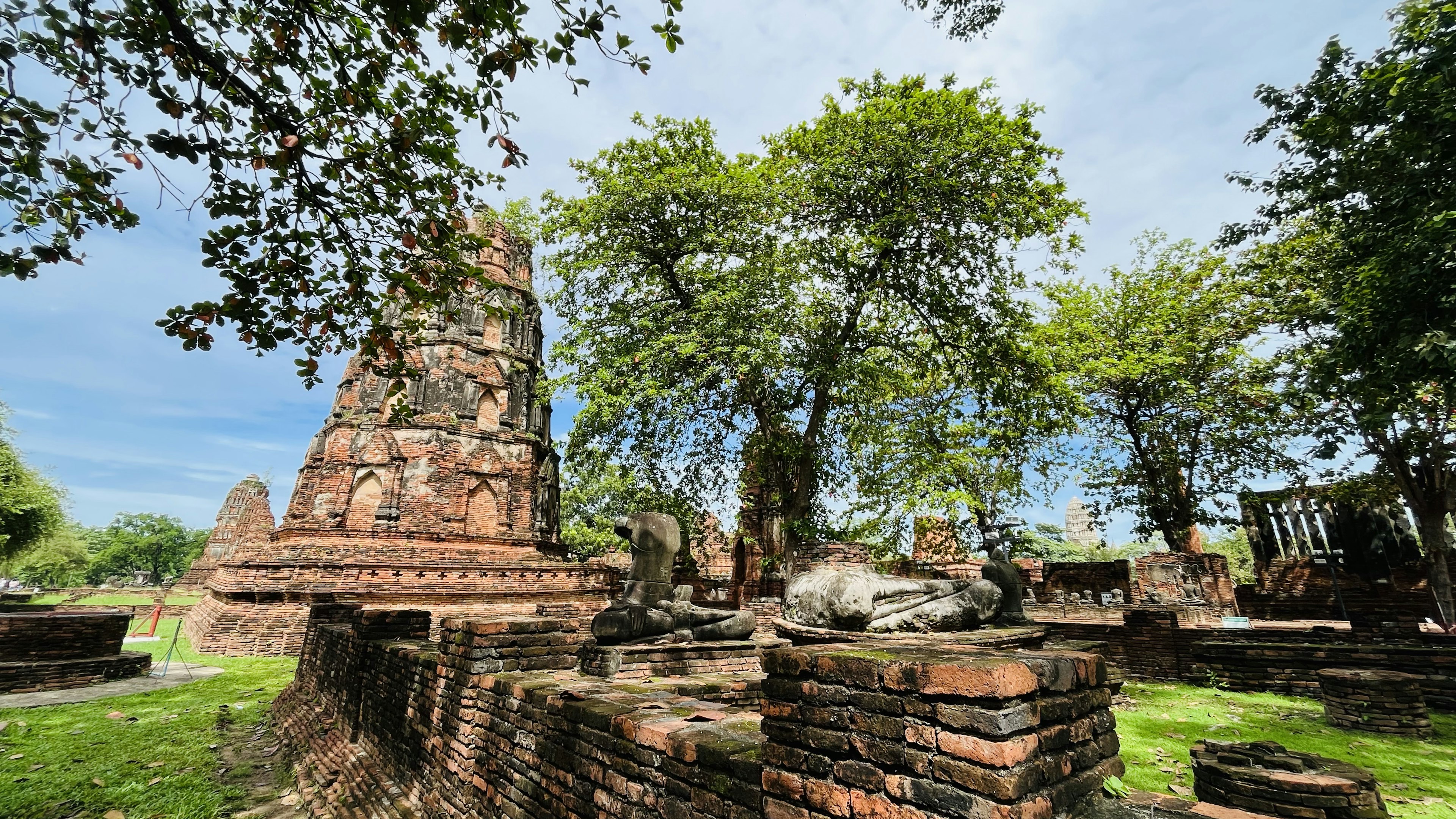 Rovine antiche circondate da una vegetazione lussureggiante e alberi