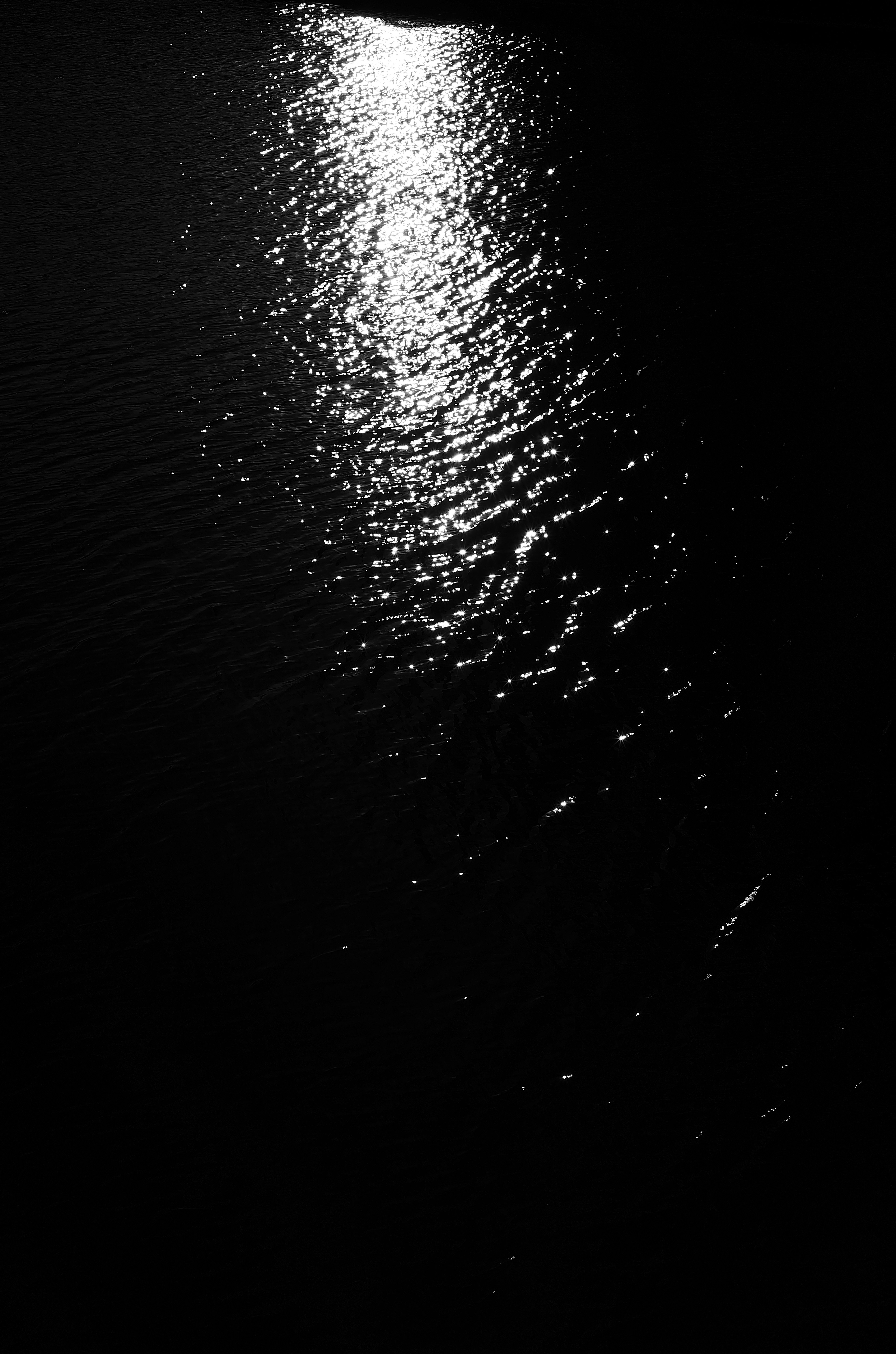 Light reflecting on the dark water surface creating ripples