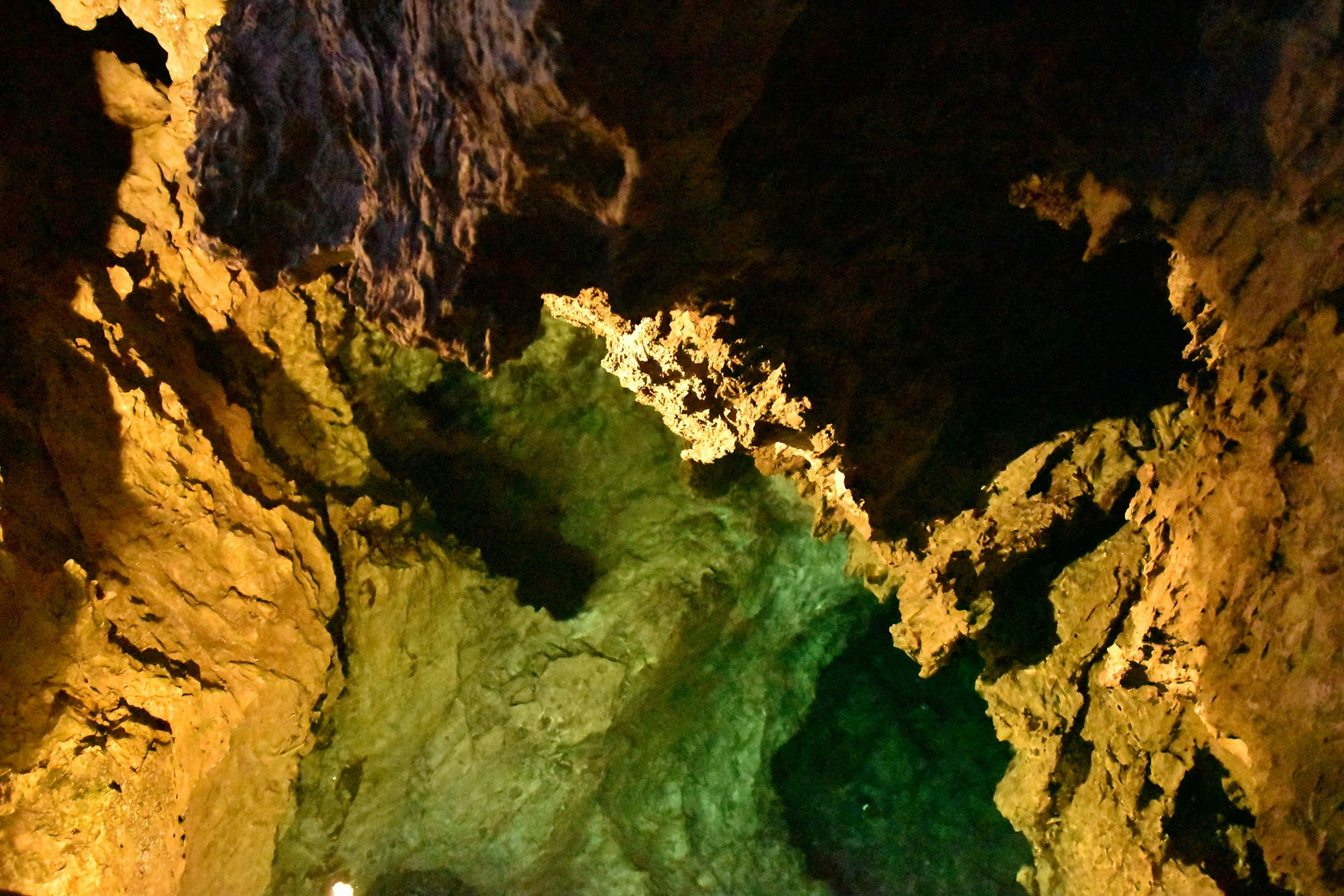 Colorful cave ceiling with unique shapes and textures