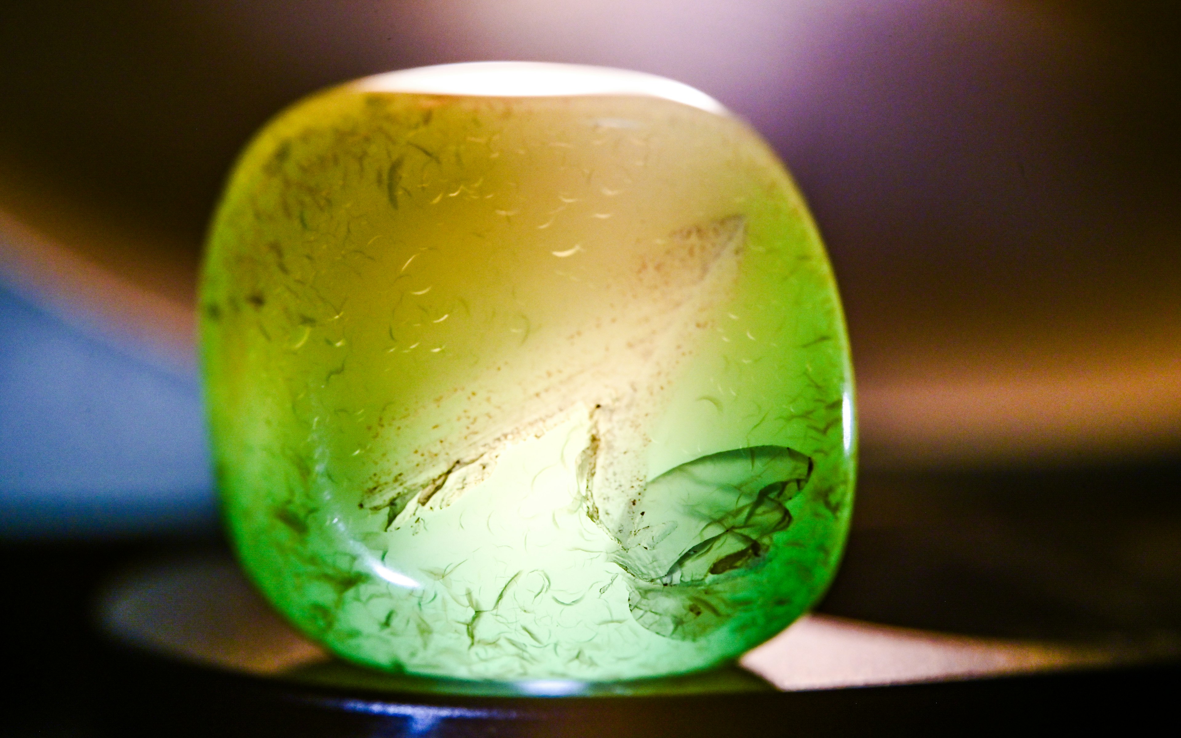 Translucent green stone illuminated by light