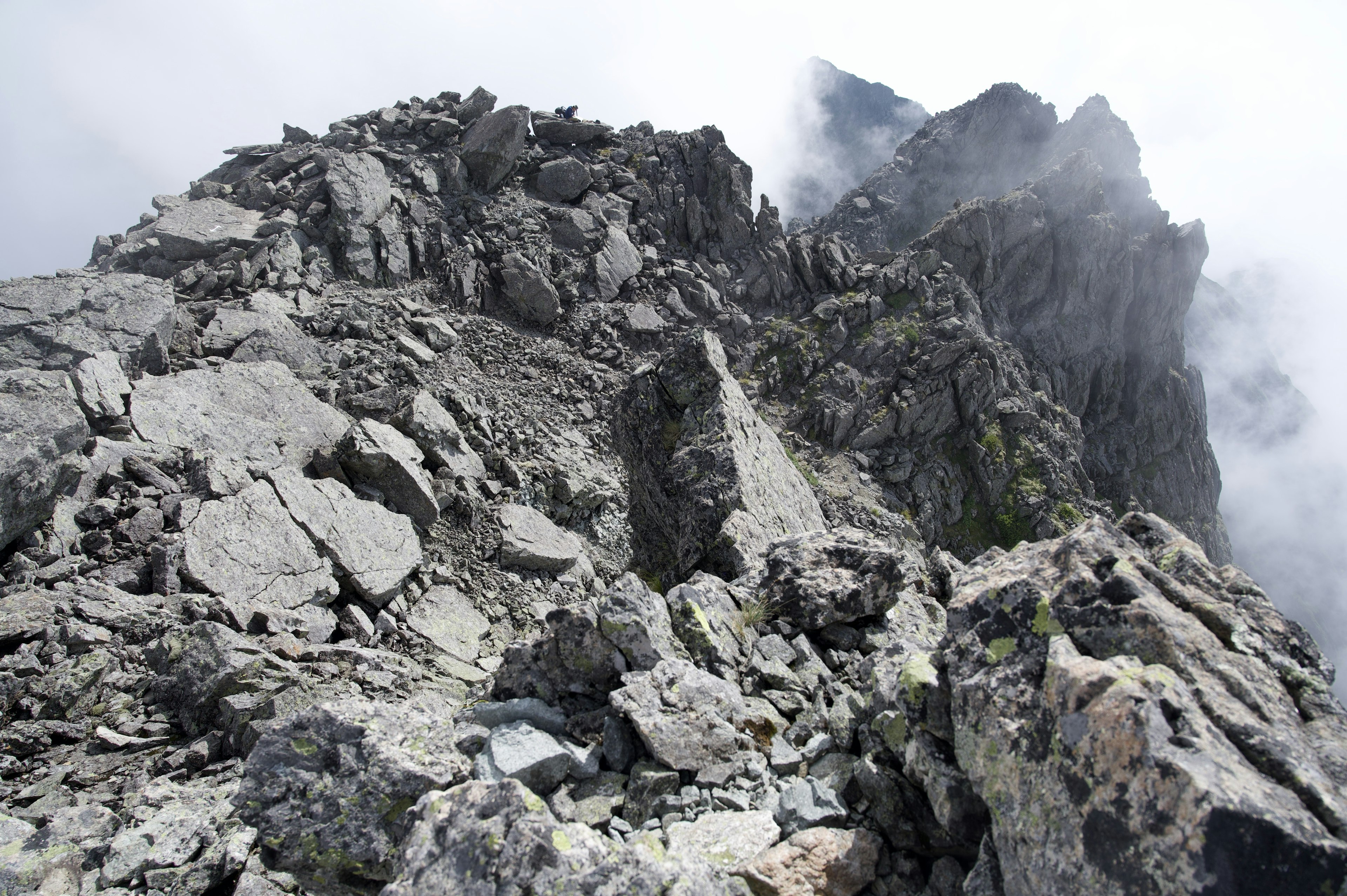 岩石が散在する山の頂上の風景