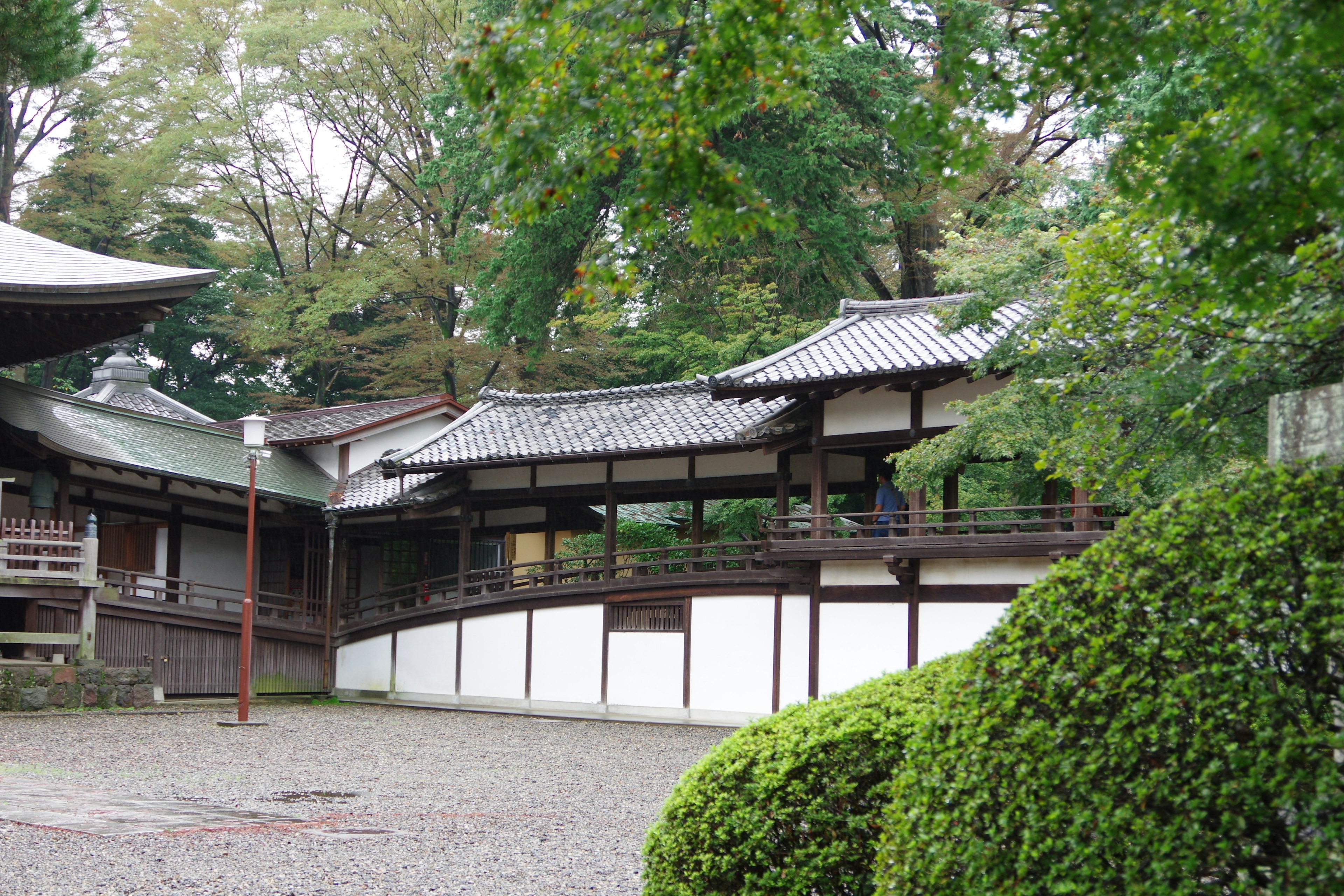 Traditionelles japanisches Gebäude umgeben von Grün