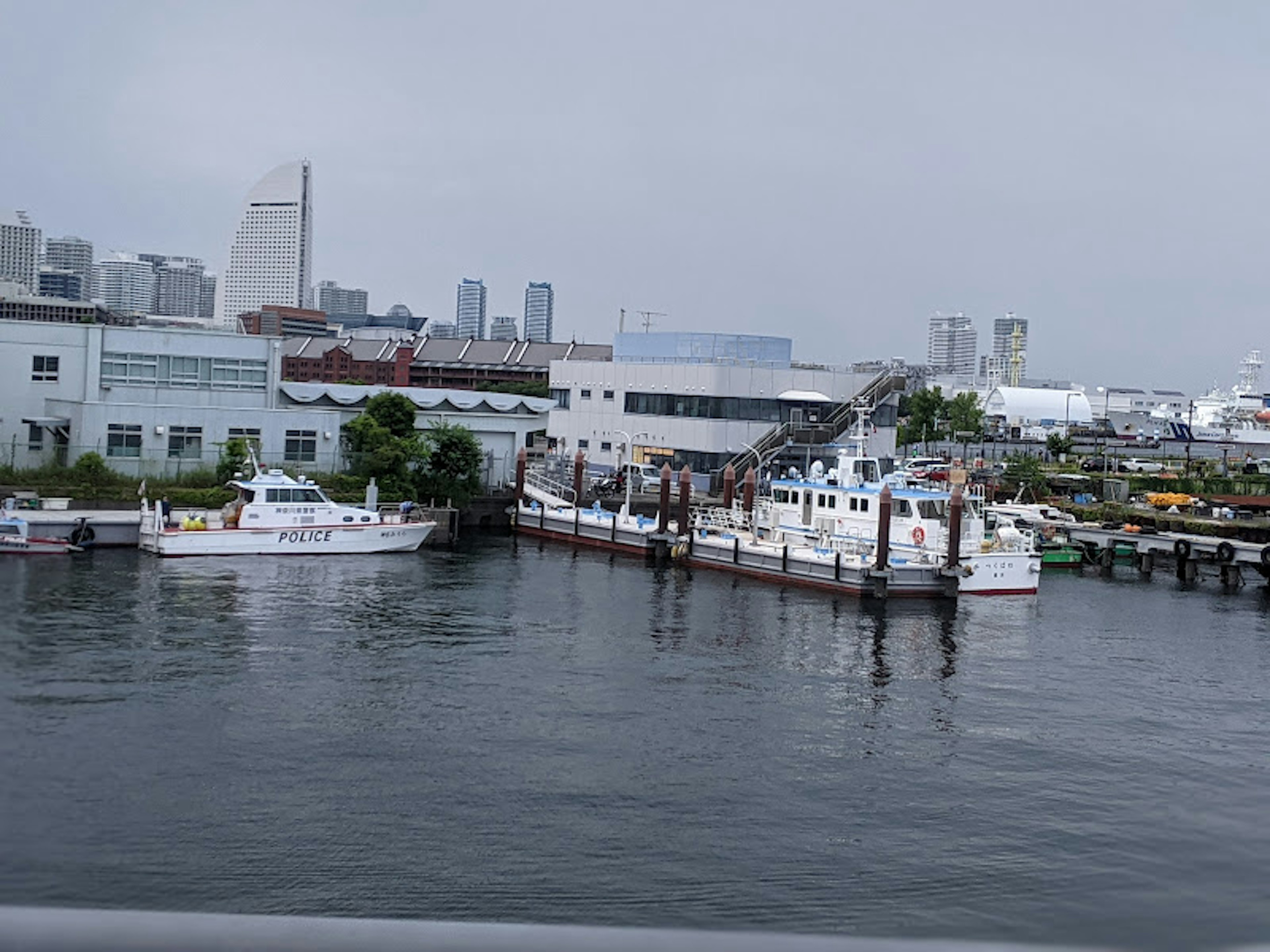 Vista de barcos atracados en el puerto con un horizonte urbano al fondo